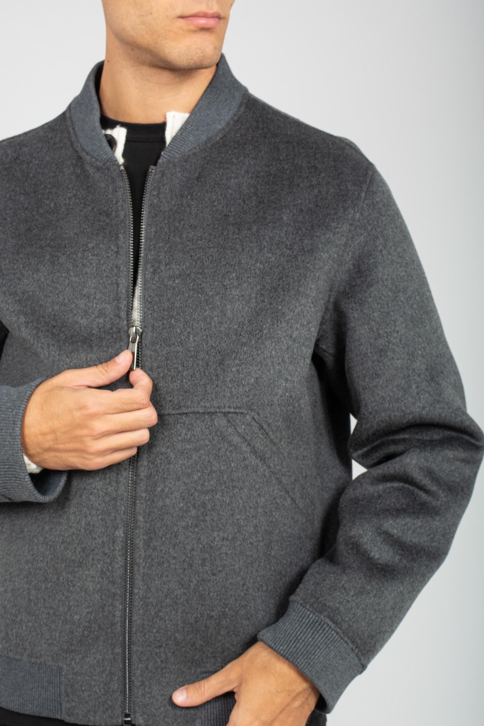 giacca con zip in panno di lana B6F0011 ANTRACITE AMARANTO