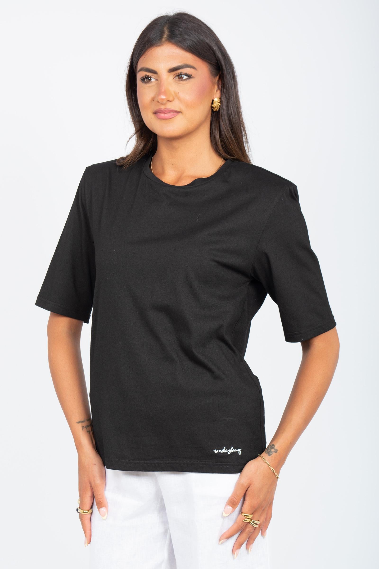t-shirt in cotone con spalline S25TS01 B126 WEILI ZHENG