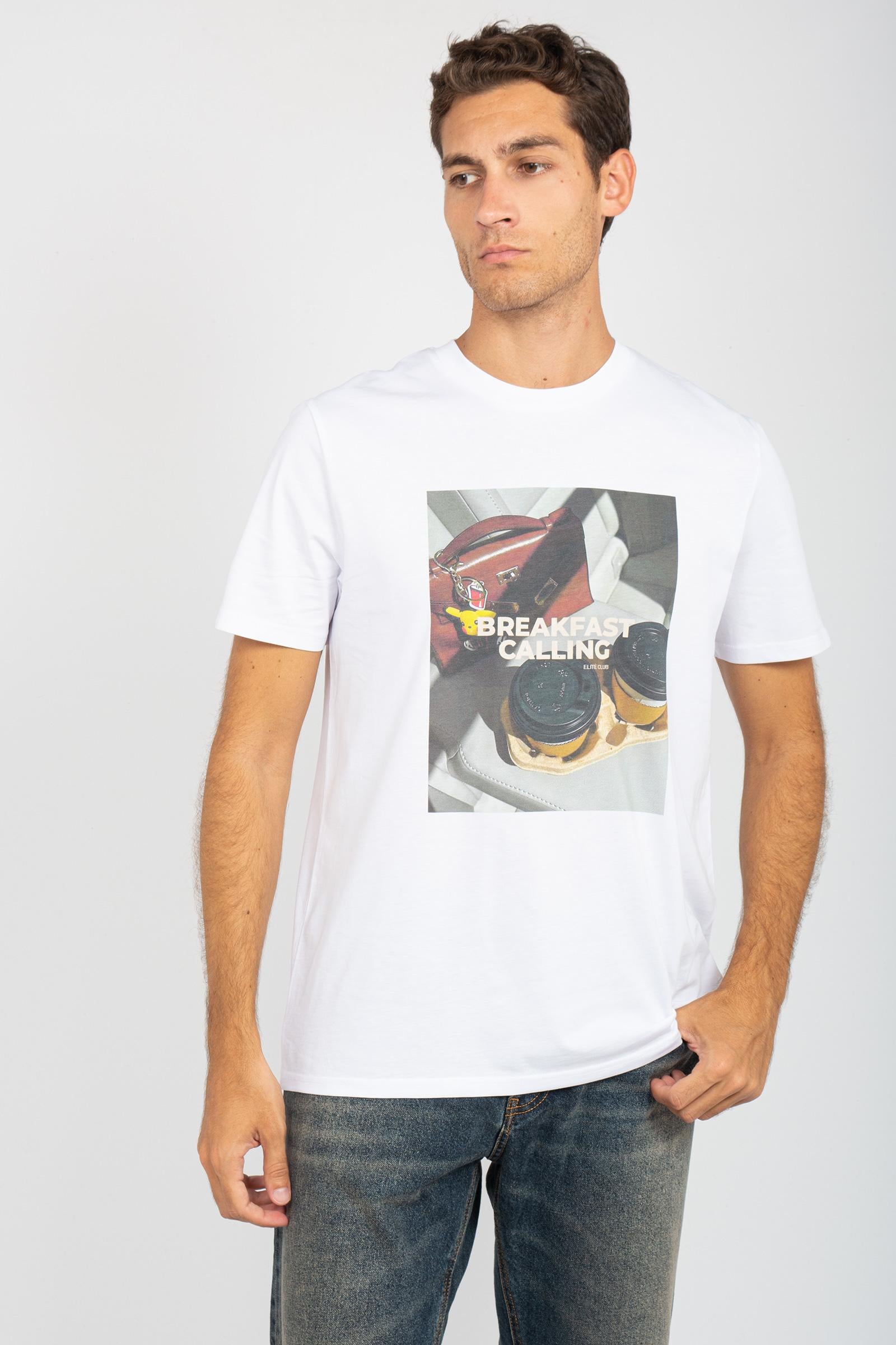 t-shirt in cotone 'breakfast calling' TSBASIC926CALLING WHT ELITE