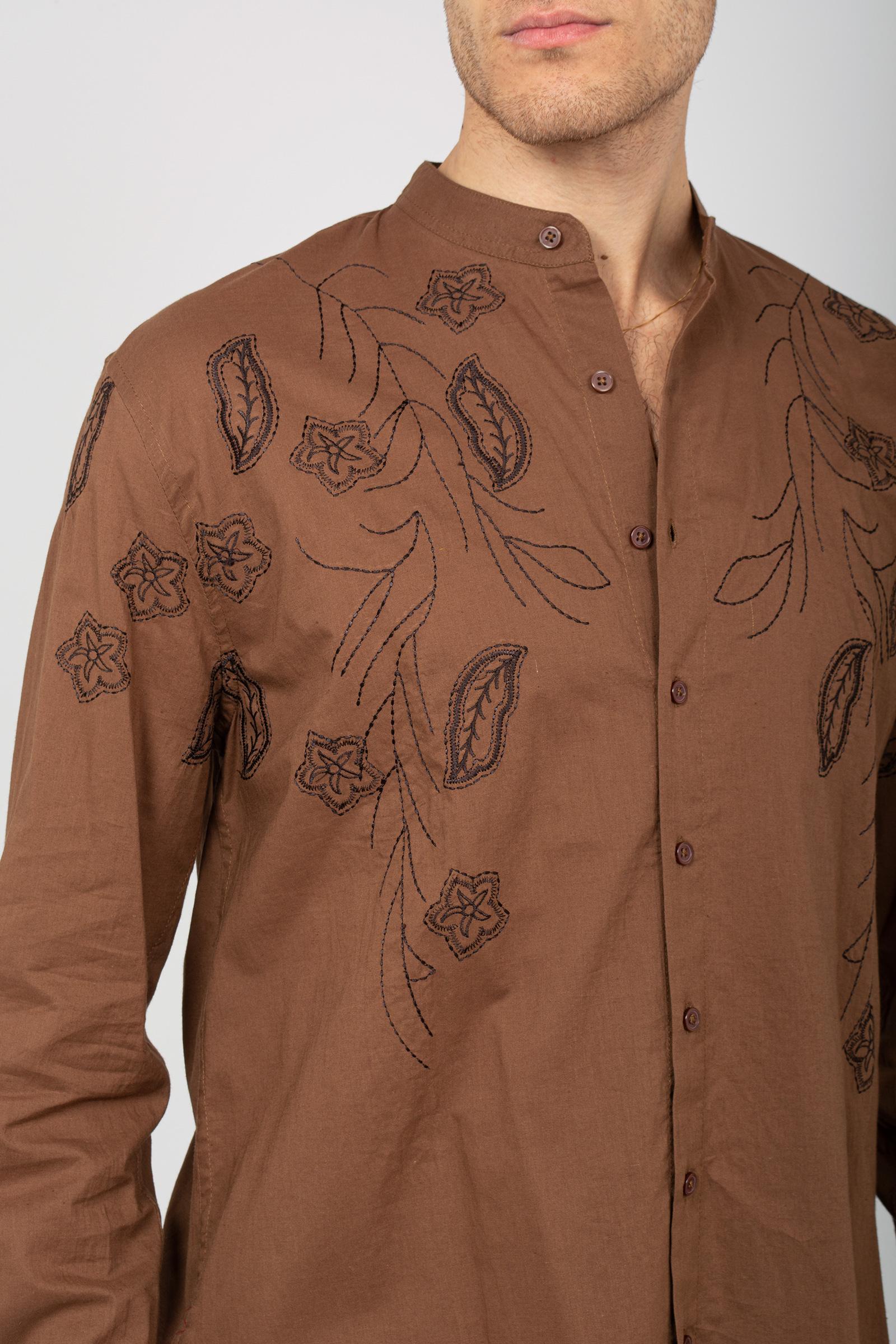 camicia in cotone ricamato B6D0017 CACAO AMARANTO