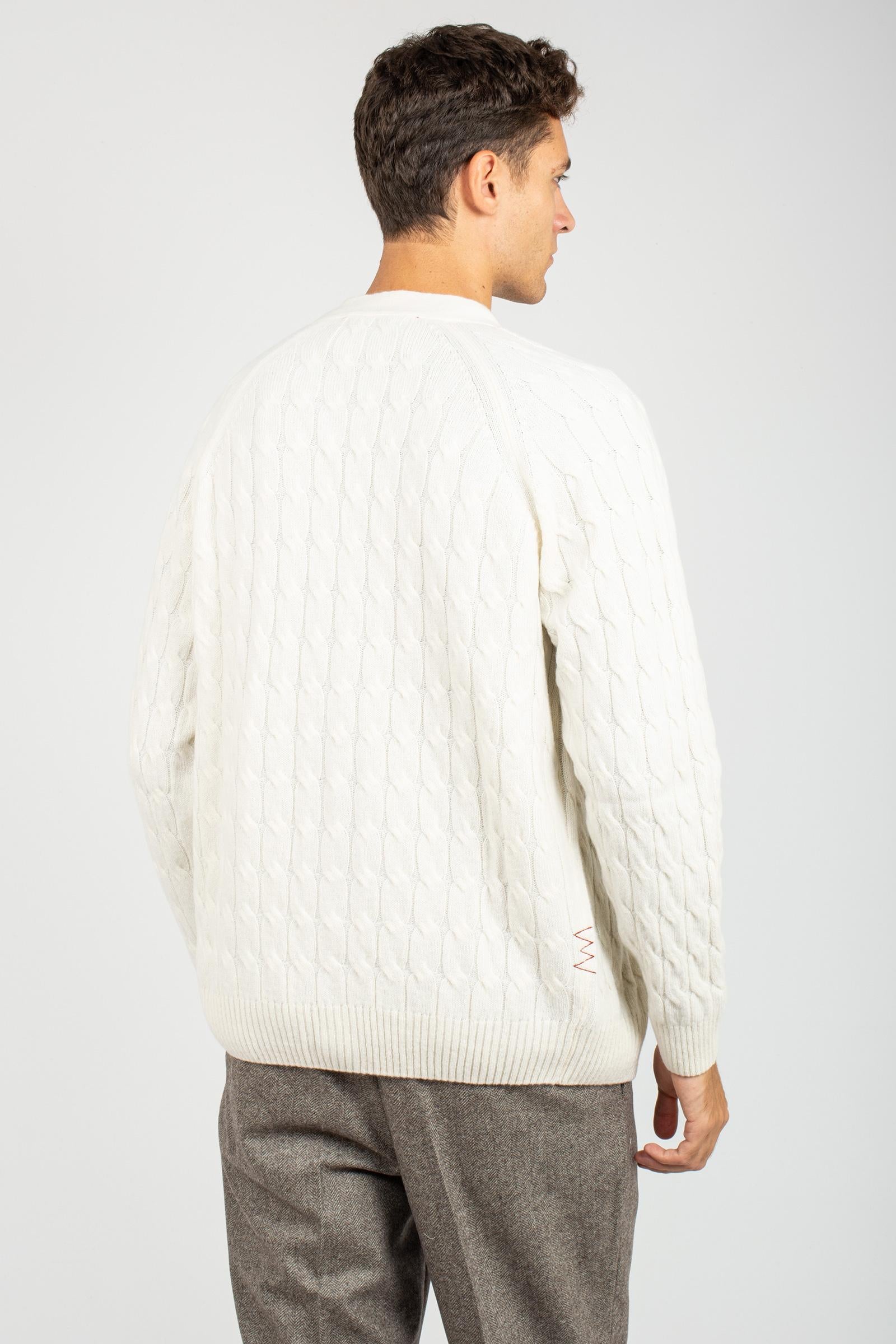 cardigan a trecce in lana B9F0106 PANNA AMARANTO