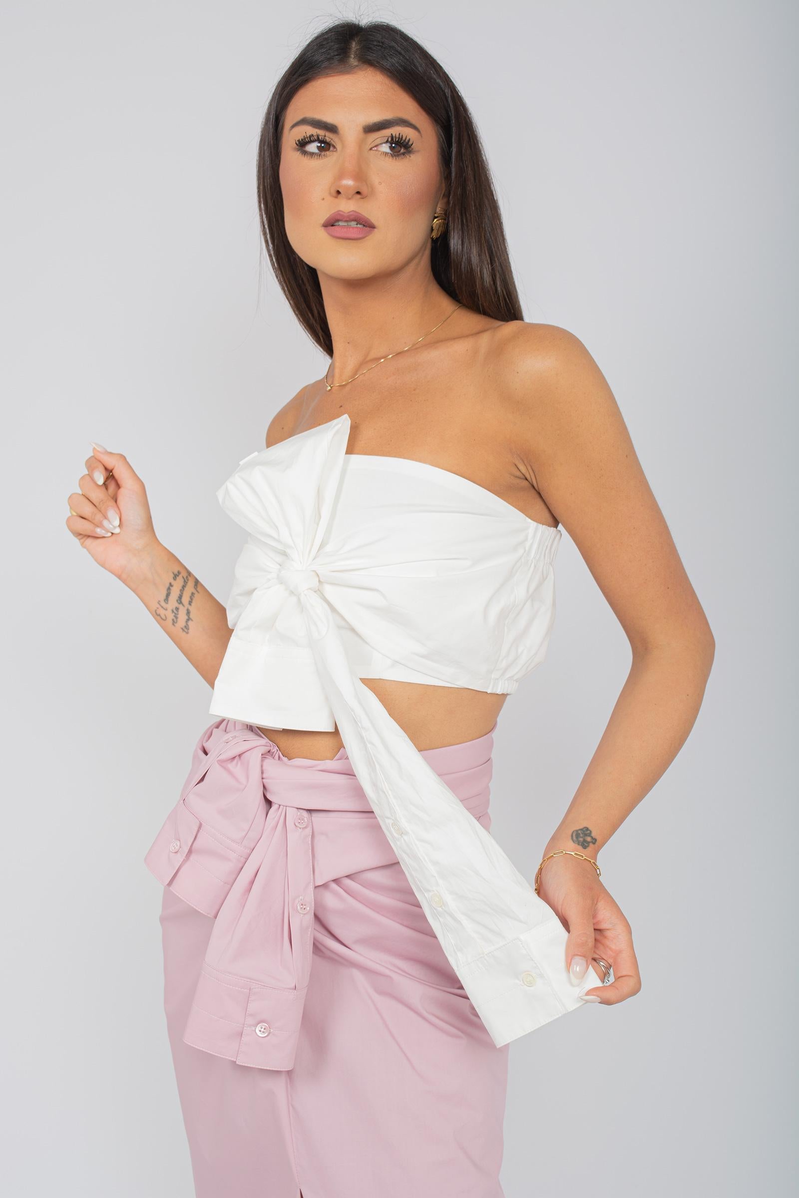 top camicia in cotone M1D0100 WHITE SOLOTRE