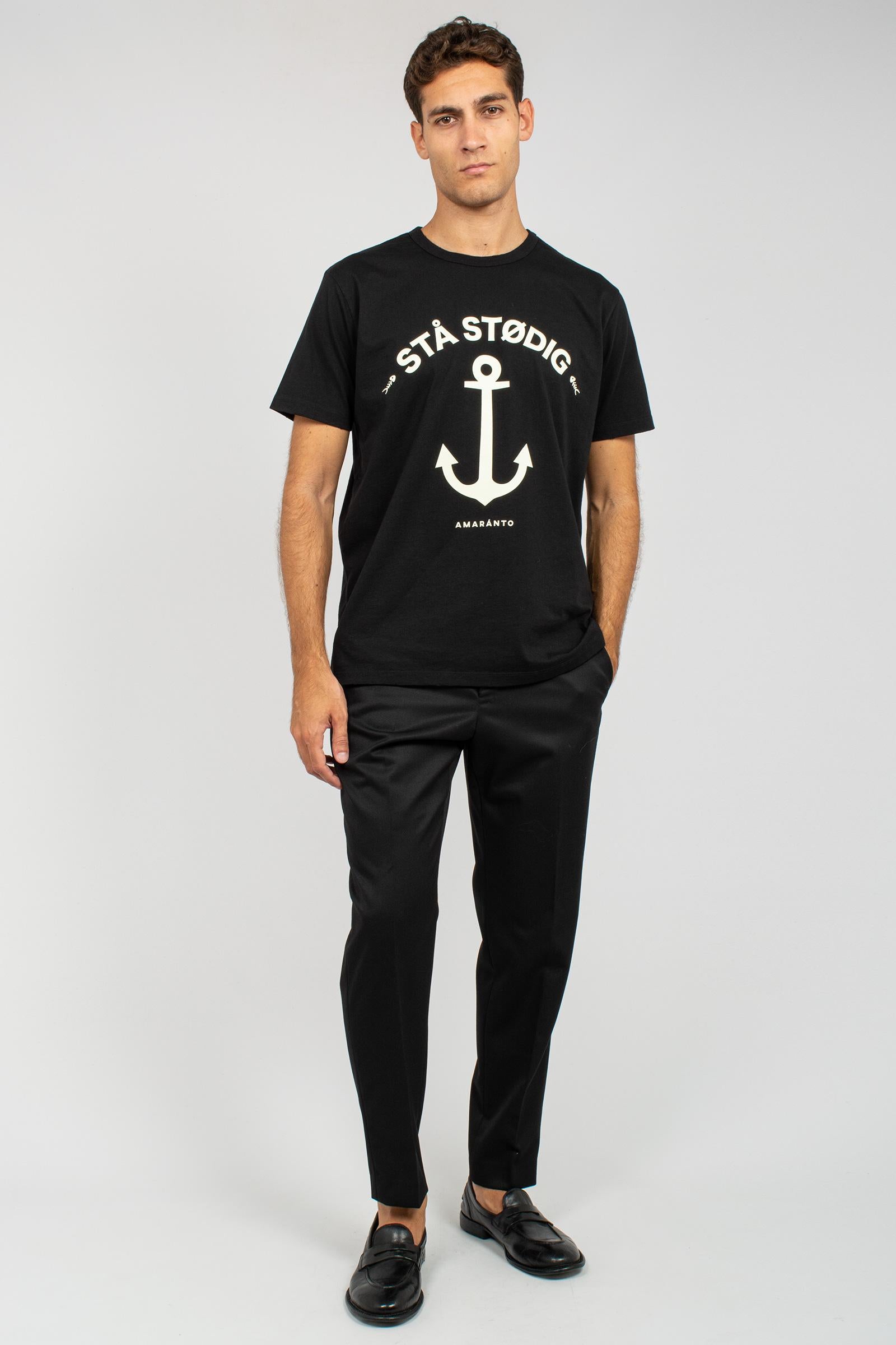 t-shirt in cotone con stampa B6F0069 NERO AMARANTO