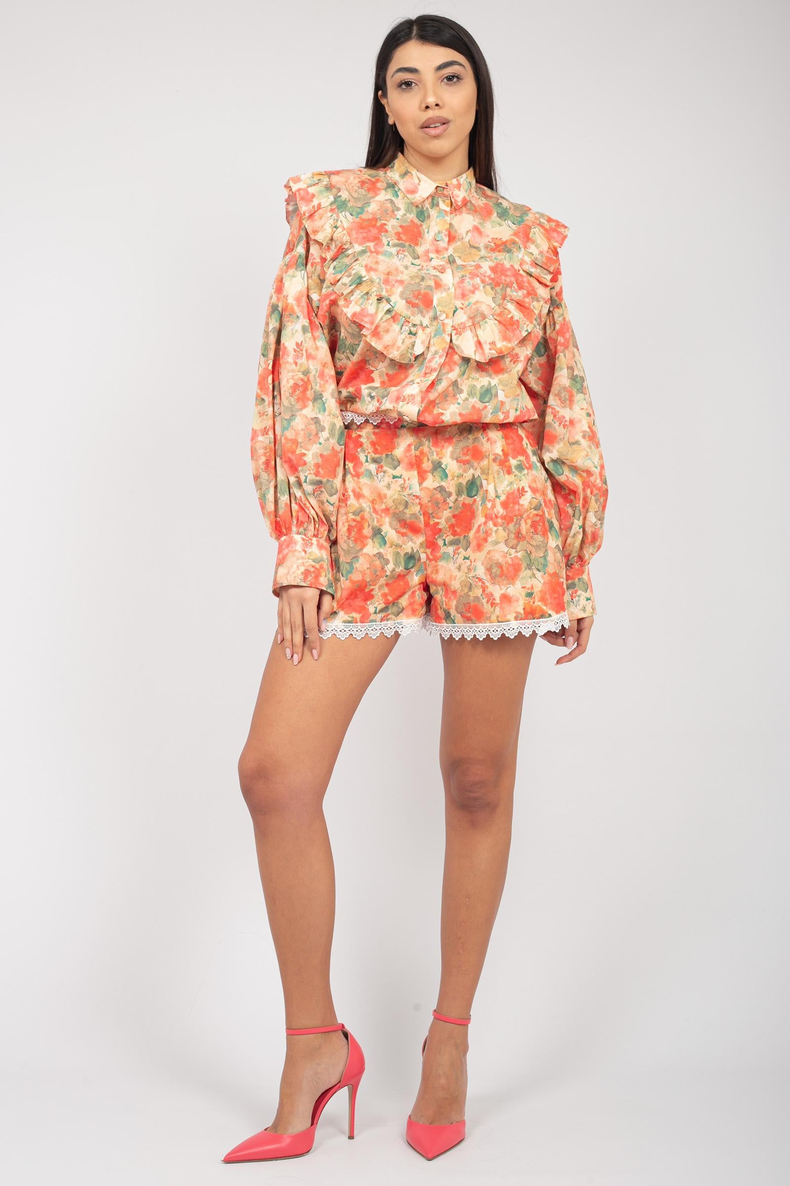 short con macrame in cotone stampa fiori SR50ART14107 ARANCIO ACTUALEE