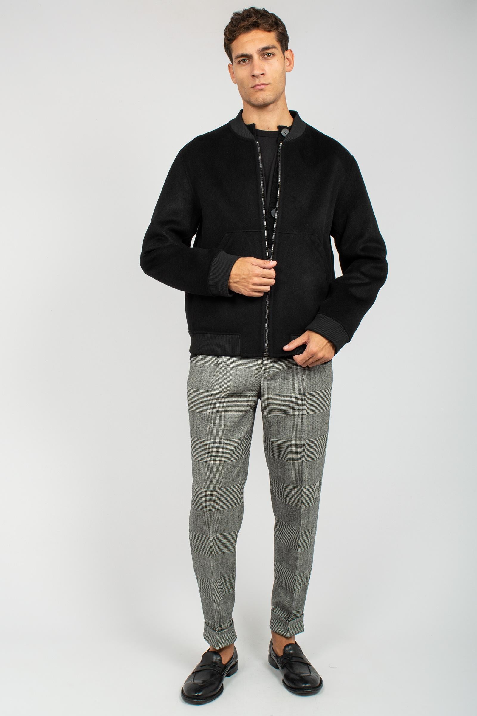 giacca con zip in panno di lana B6F0011 NERO AMARANTO