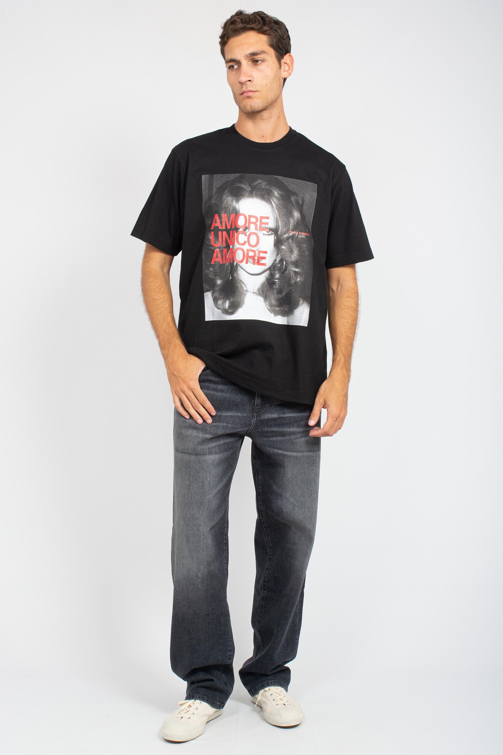 t-shirt oversize in cotone 'amore unico amore' TSOVER965MINA BLK ELITE