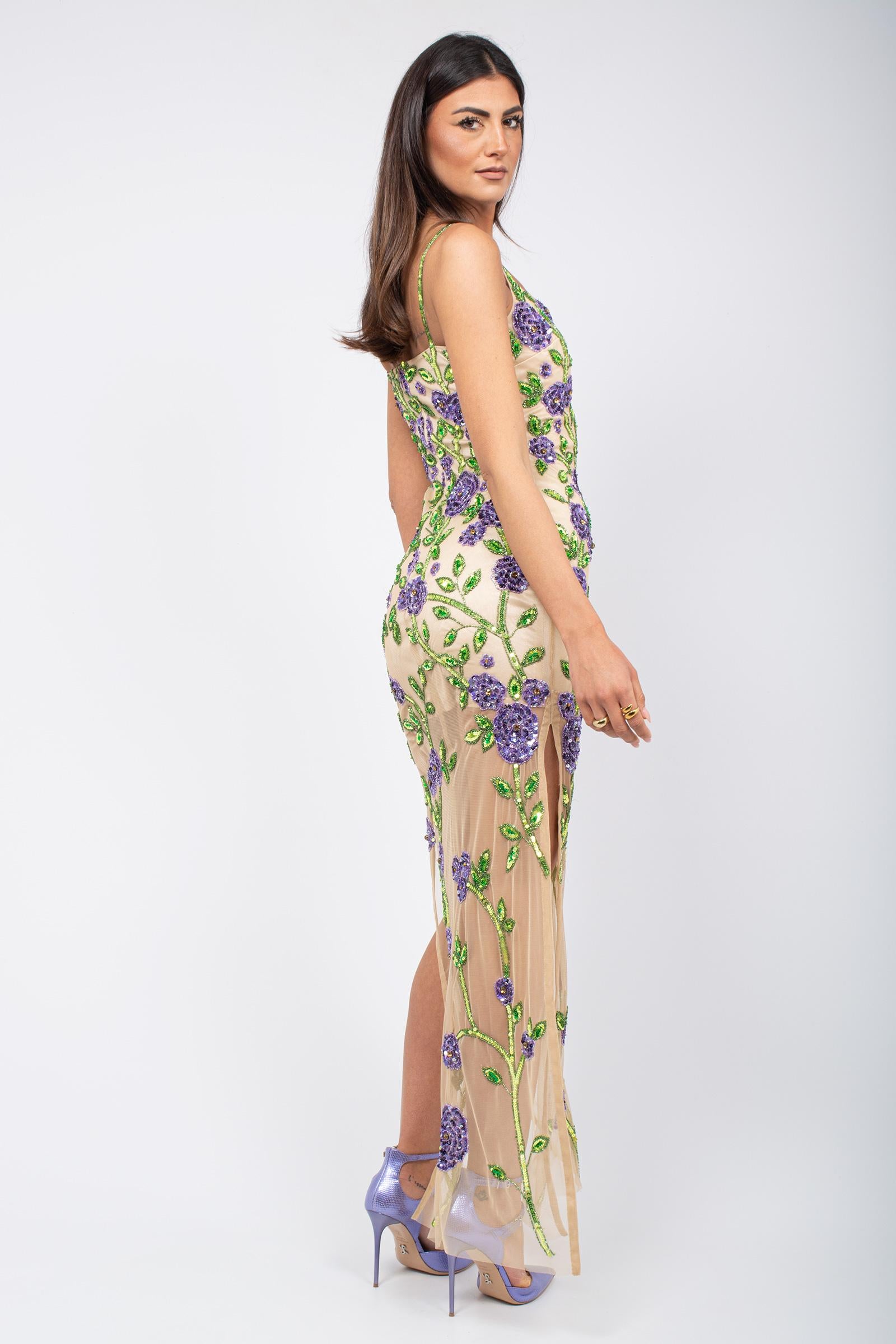 abito in tulle ricamato flower 621131 NUDE PERLAROSSO