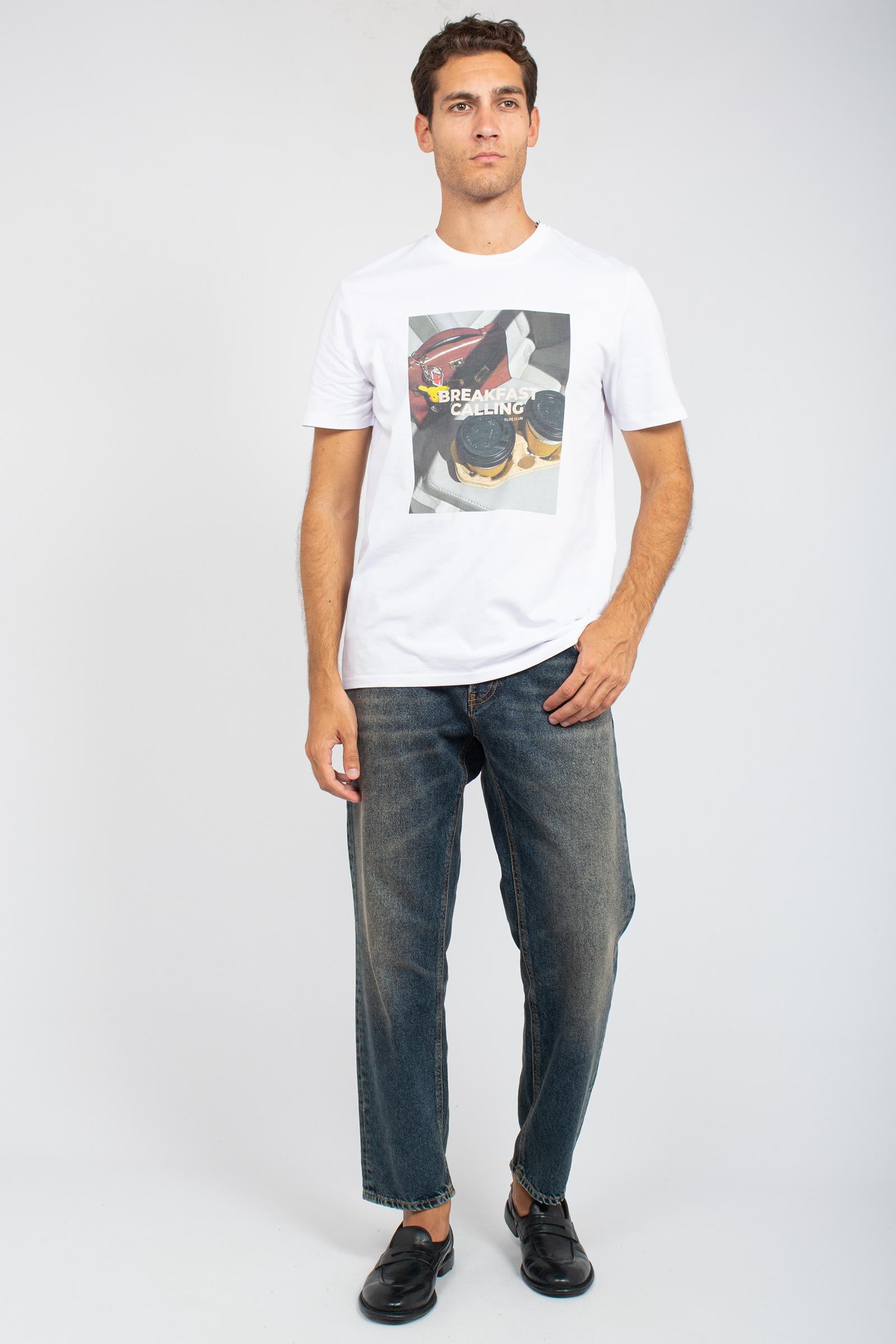 t-shirt in cotone 'breakfast calling' TSBASIC926CALLING WHT ELITE