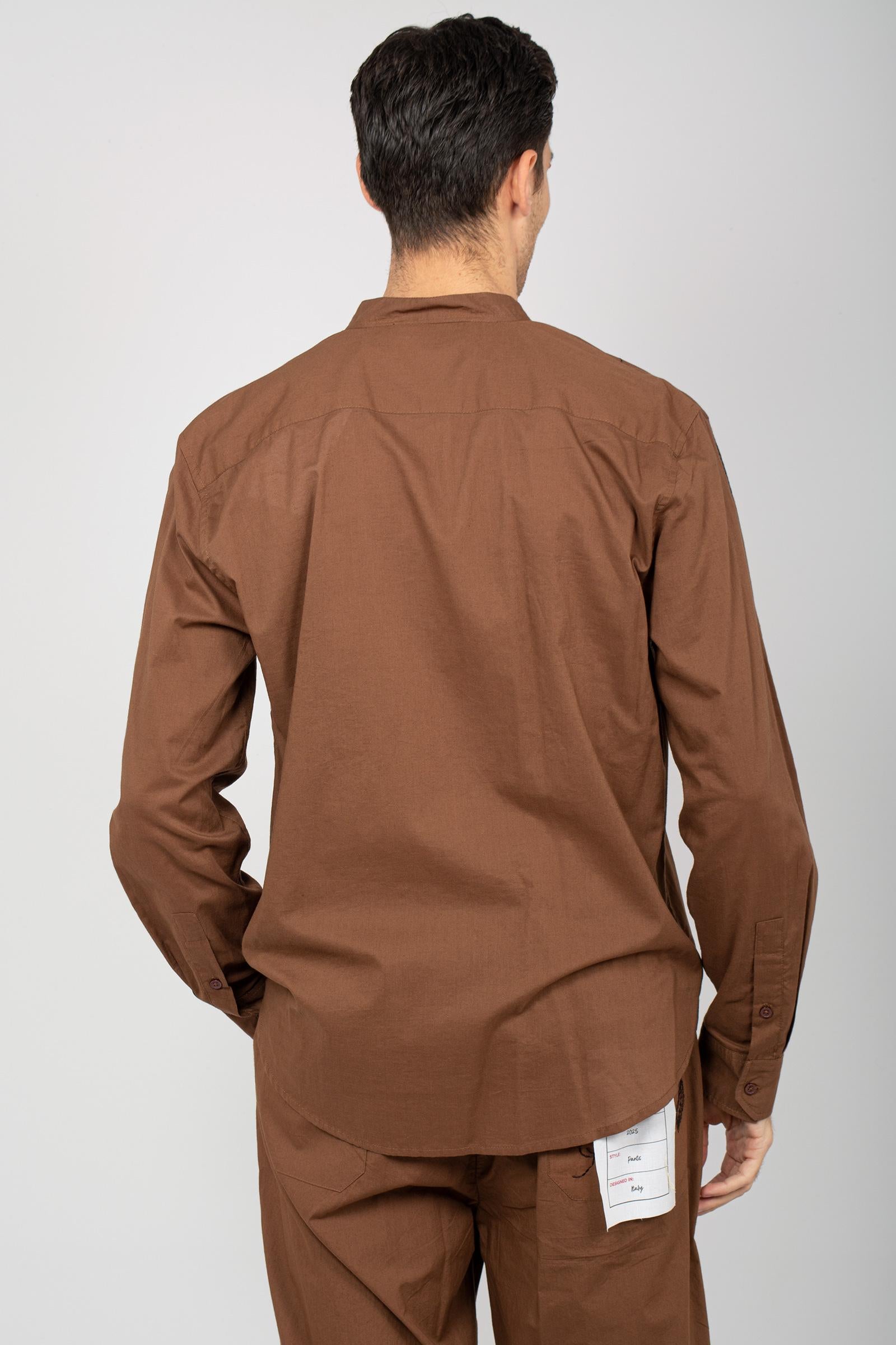 camicia in cotone ricamato B6D0017 CACAO AMARANTO