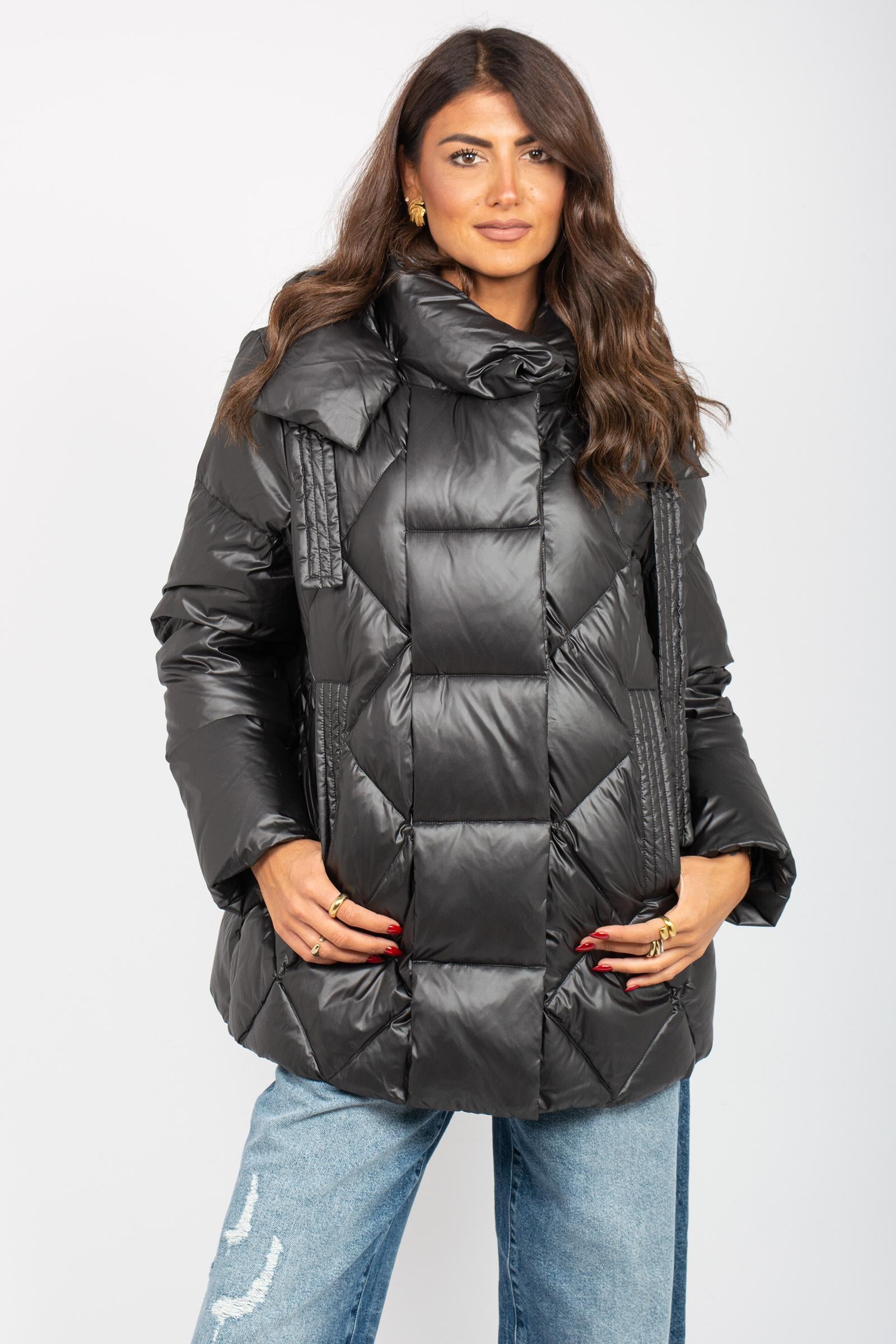 piumino a rombi in nylon SANA NERO PATRIZIA PARMA
