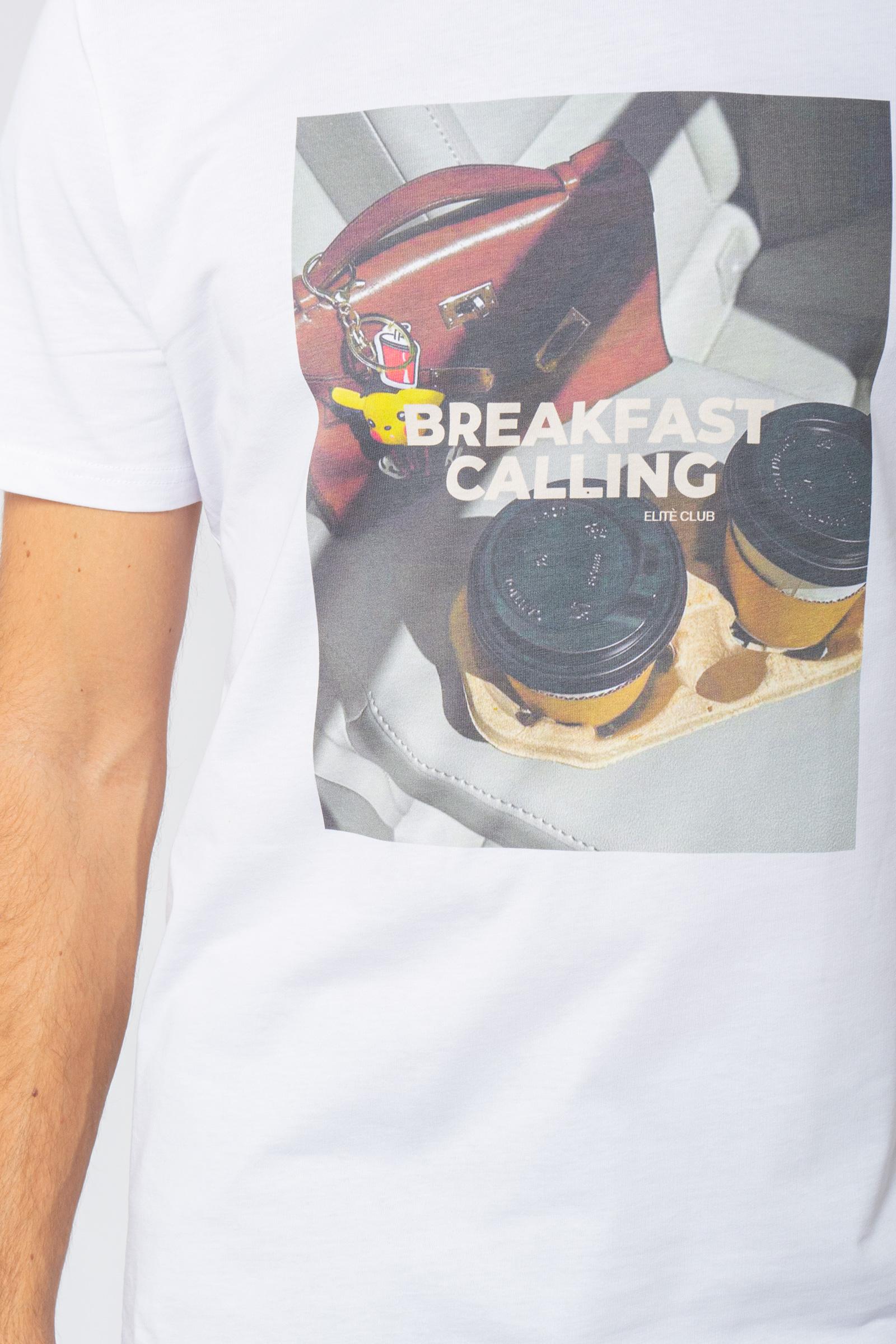 t-shirt in cotone 'breakfast calling' TSBASIC926CALLING WHT ELITE
