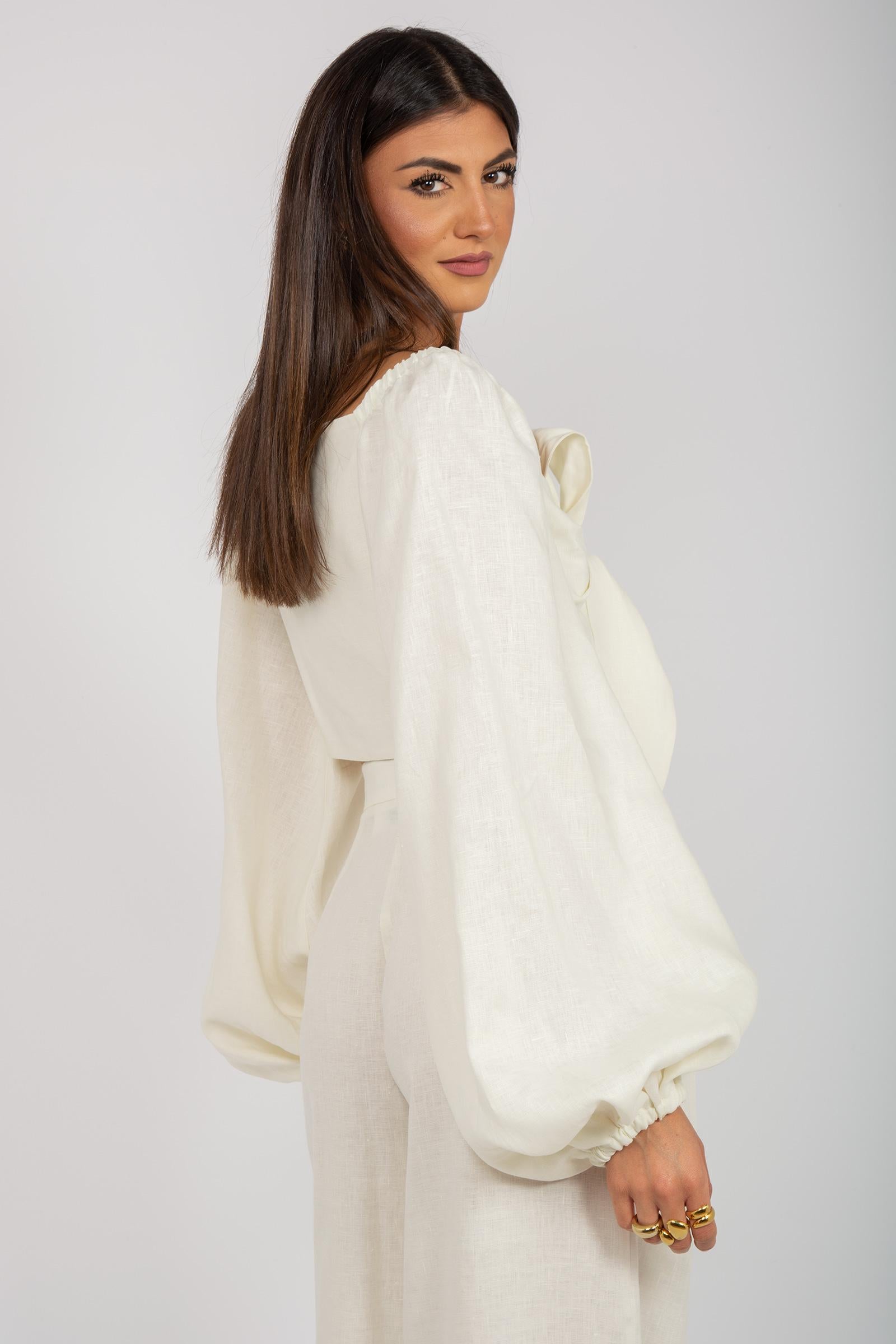 camicia cropped in lino CA578ART14166 AVORIO ACTUALEE
