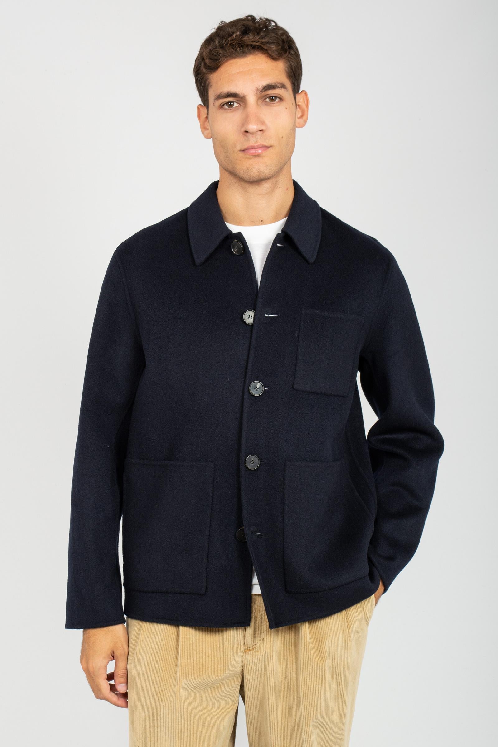 giacca con bottoni in panno di lana B6F0010 NAVY AMARANTO