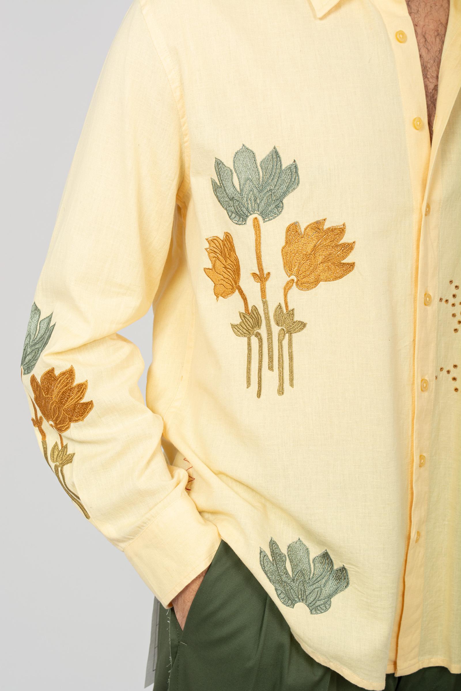 camicia ricamata in cotone e lino B6D0019 BANANA AMARANTO