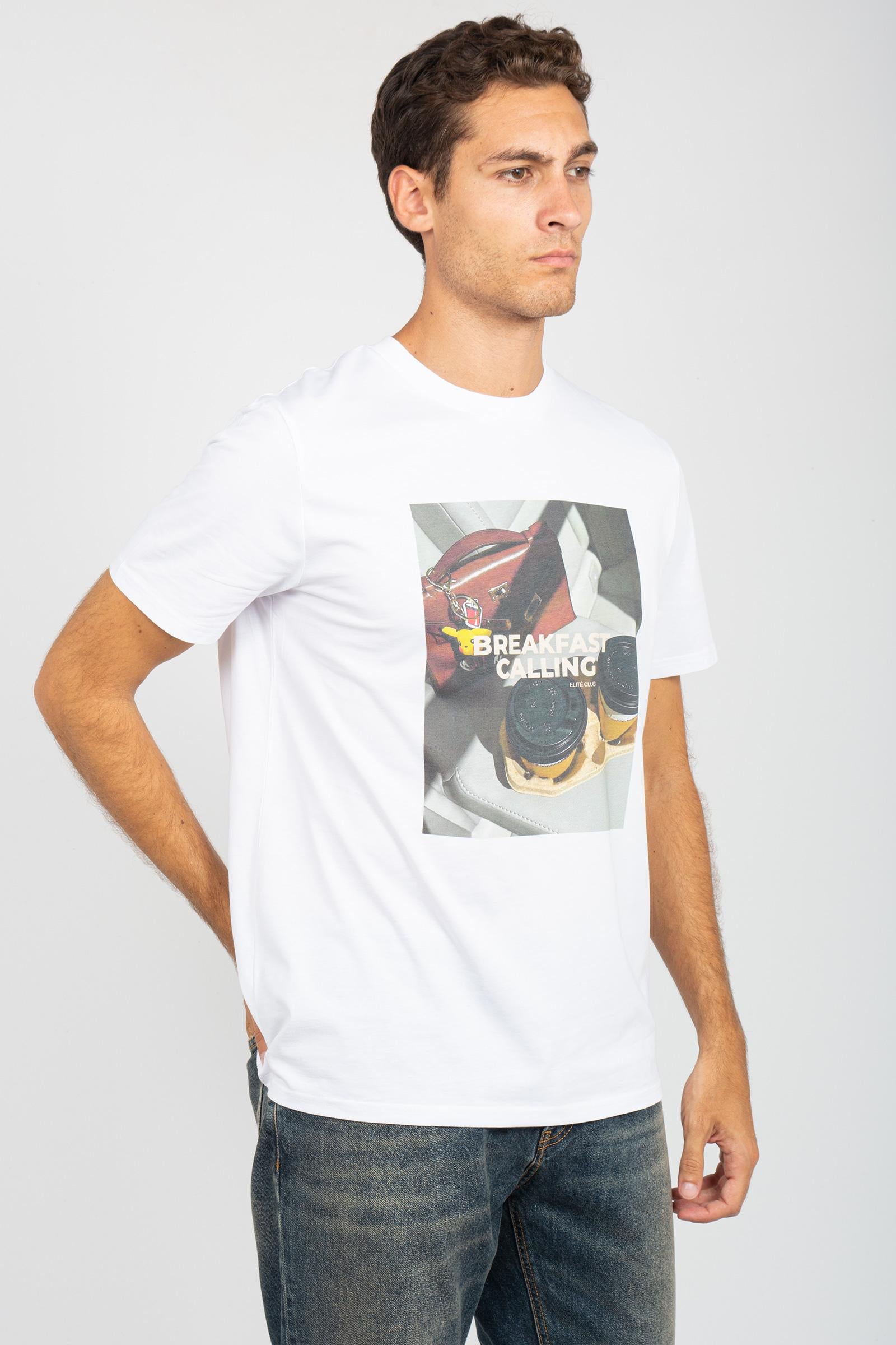 t-shirt in cotone 'breakfast calling' TSBASIC926CALLING WHT ELITE