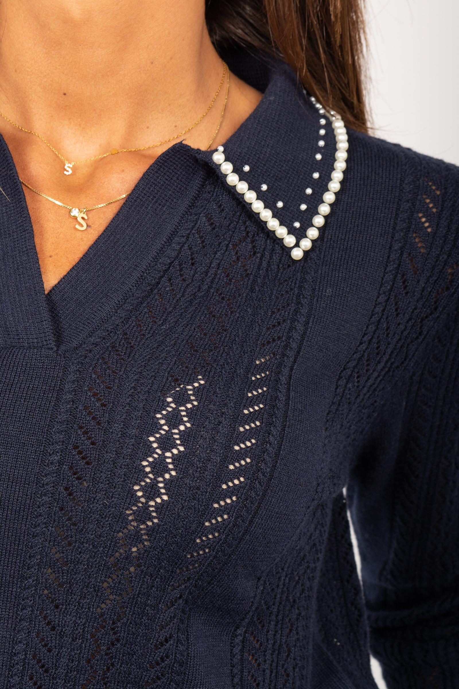 polo con perline in misto lana M247J004980N 34 DIANA GALLESI