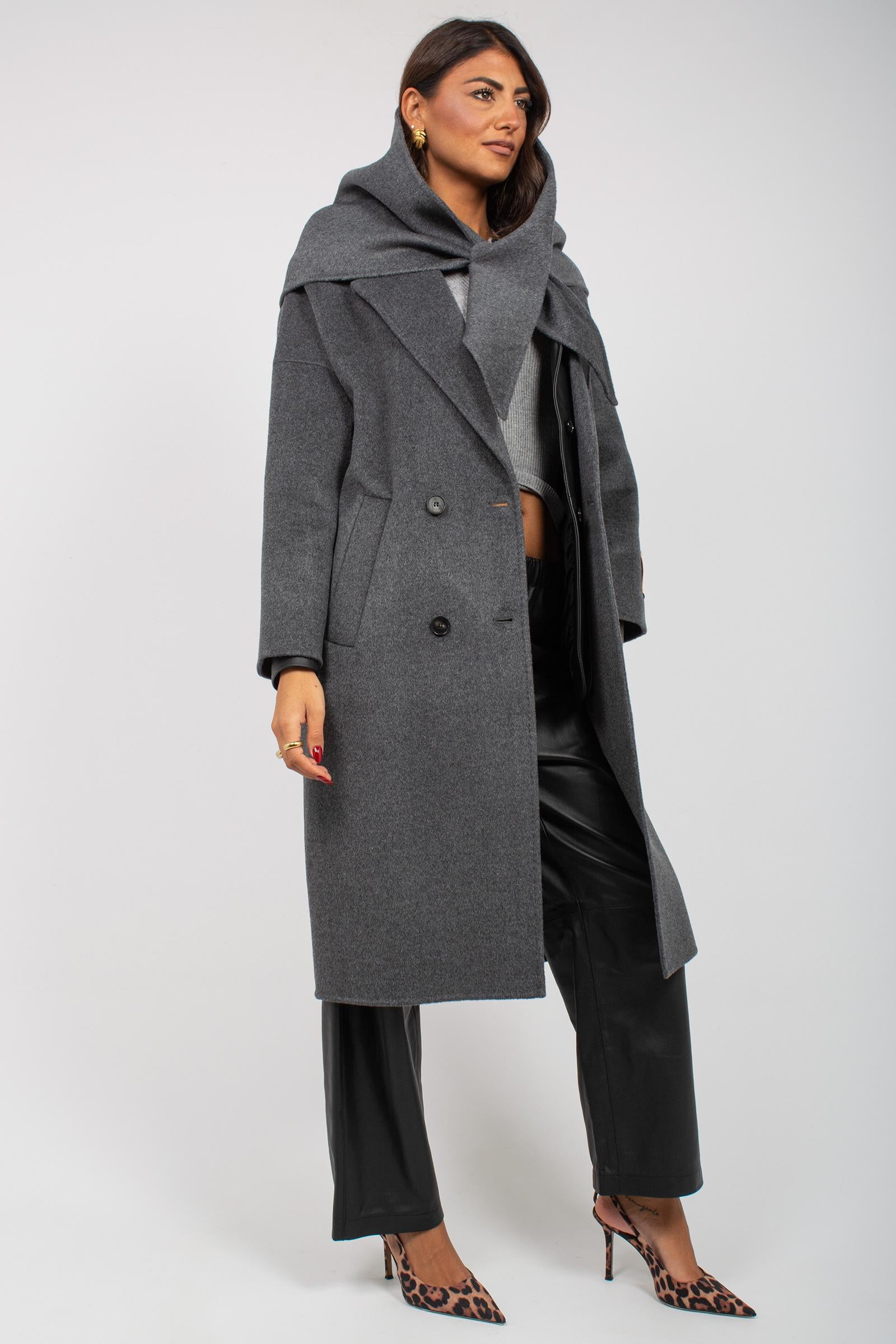 cappotto con cappuccio in panno di lana M1F0001 GRIGIO SOLOTRE