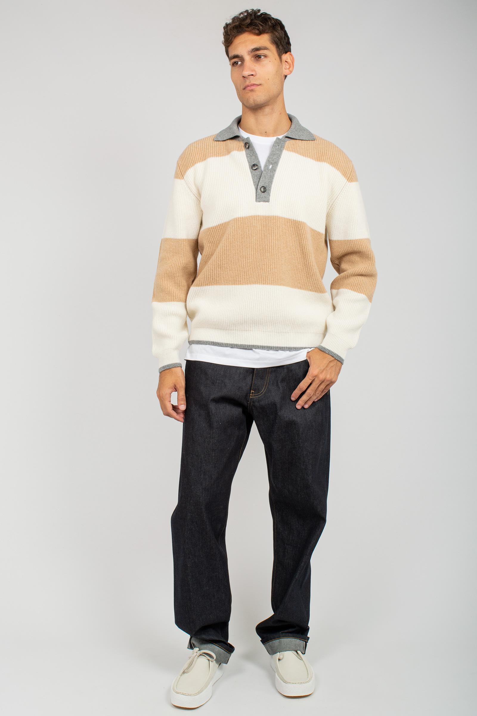 polo a righe in lana B9F0001 NOCCIOLA AMARANTO