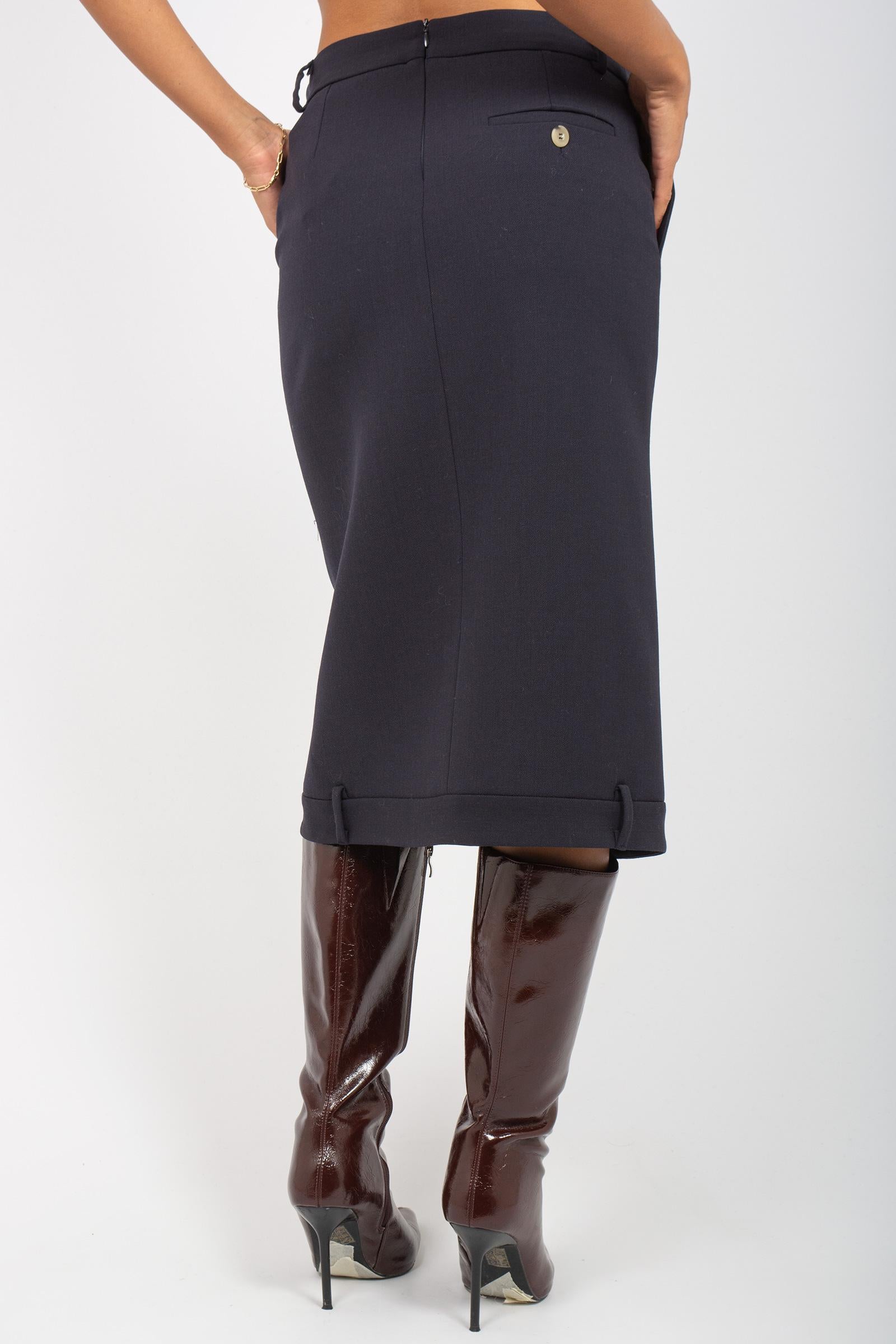 gonna in gabardine di lana M1F0043 BLU SOLOTRE