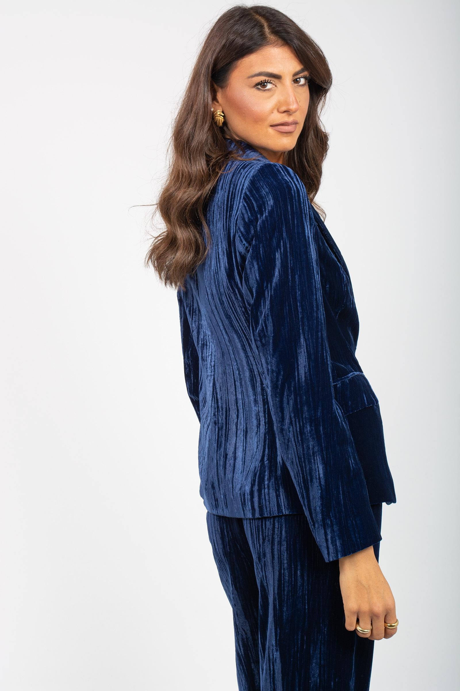 giacca in velluto striato GA810LIONE BLU SANGERMANO