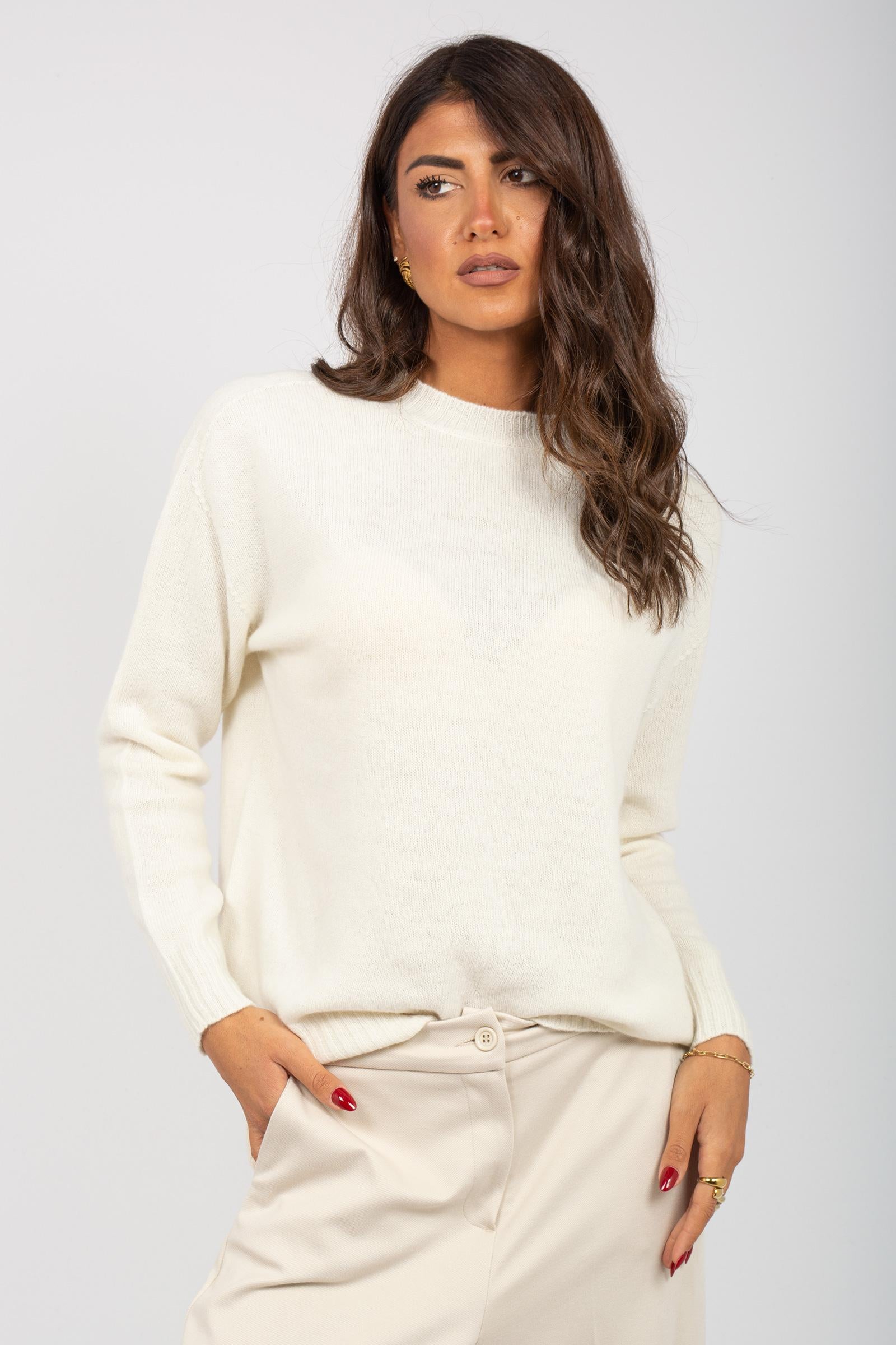 girocollo in lana e cashmere M3F0021 BIANCO SOLOTRE