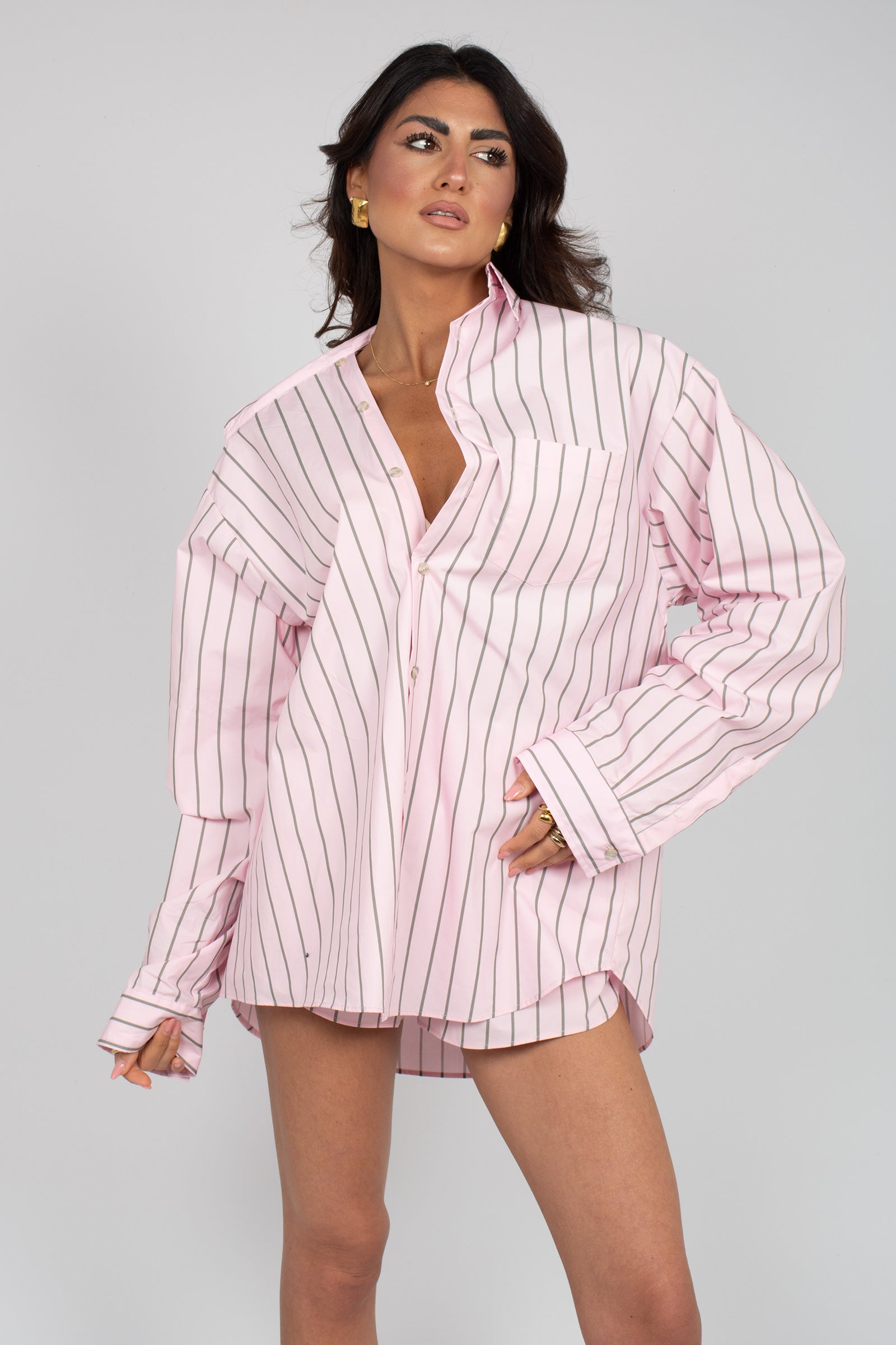 camicia oversize in cotone a righe S6PKWOSI125 041 A PAPER KID 