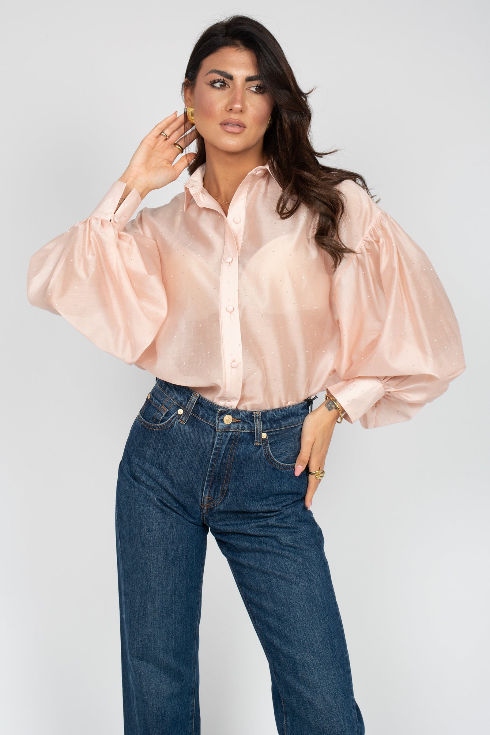 camicia in lyocell e microborchie CA61116147 PINK ACTUALEE 
