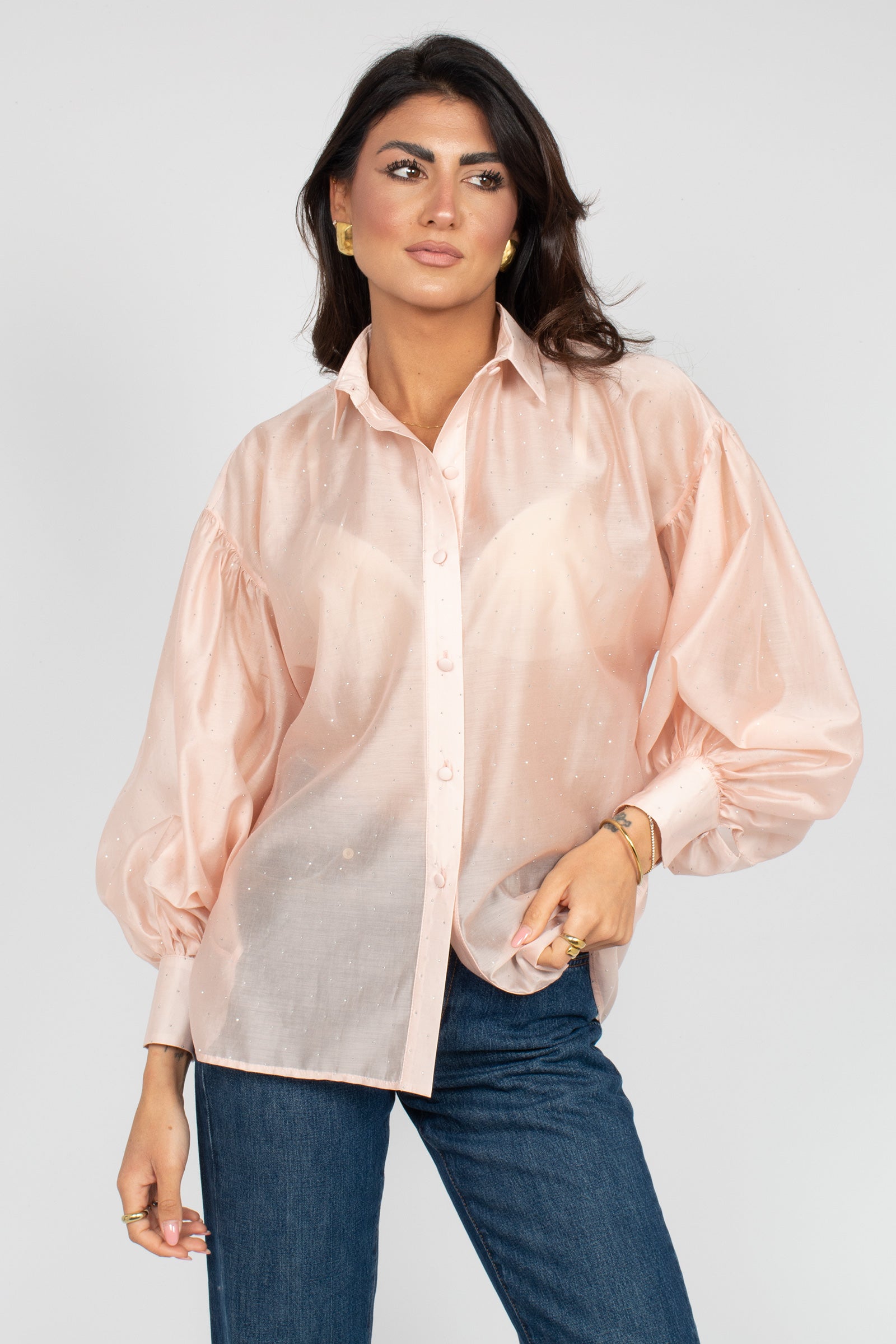 camicia in lyocell e microborchie CA61116147 PINK ACTUALEE 