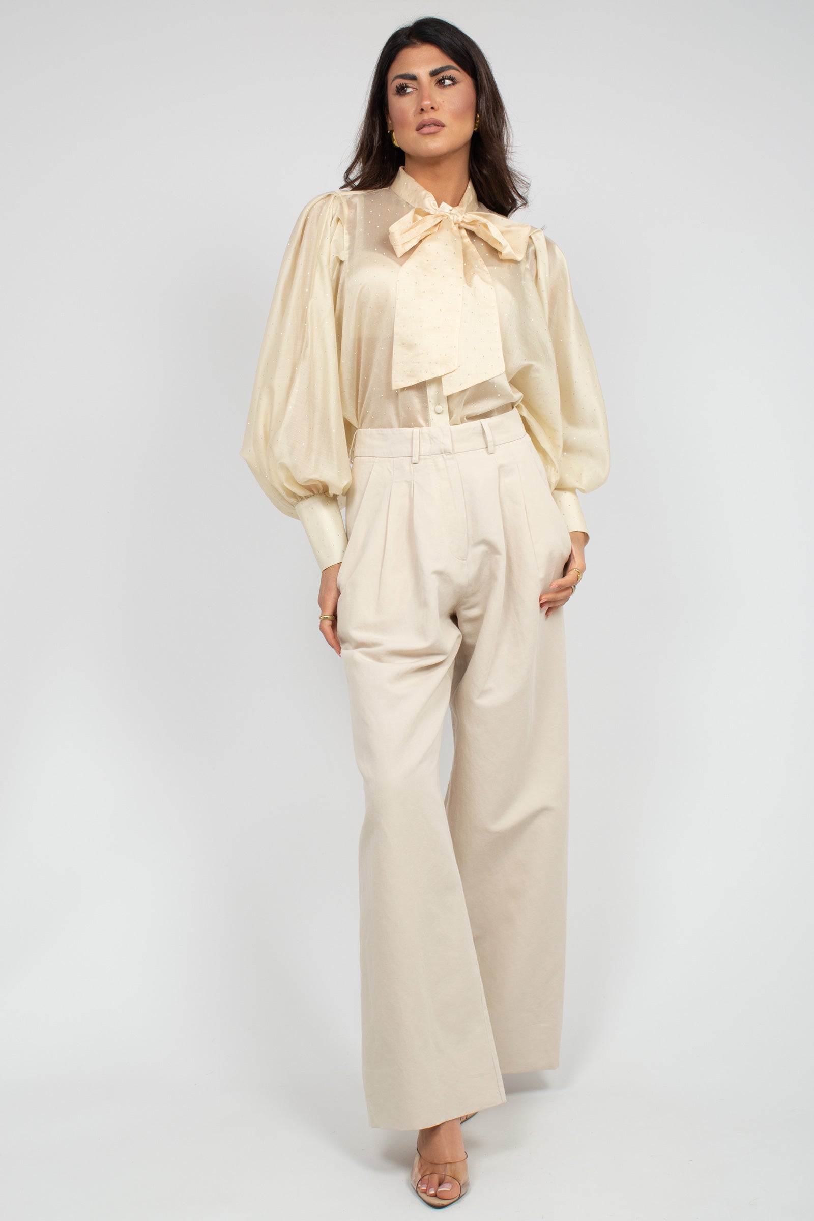 camicia con fiocco in lyocell e microborchie CA612ART16148 BEIGE ACTUALEE 