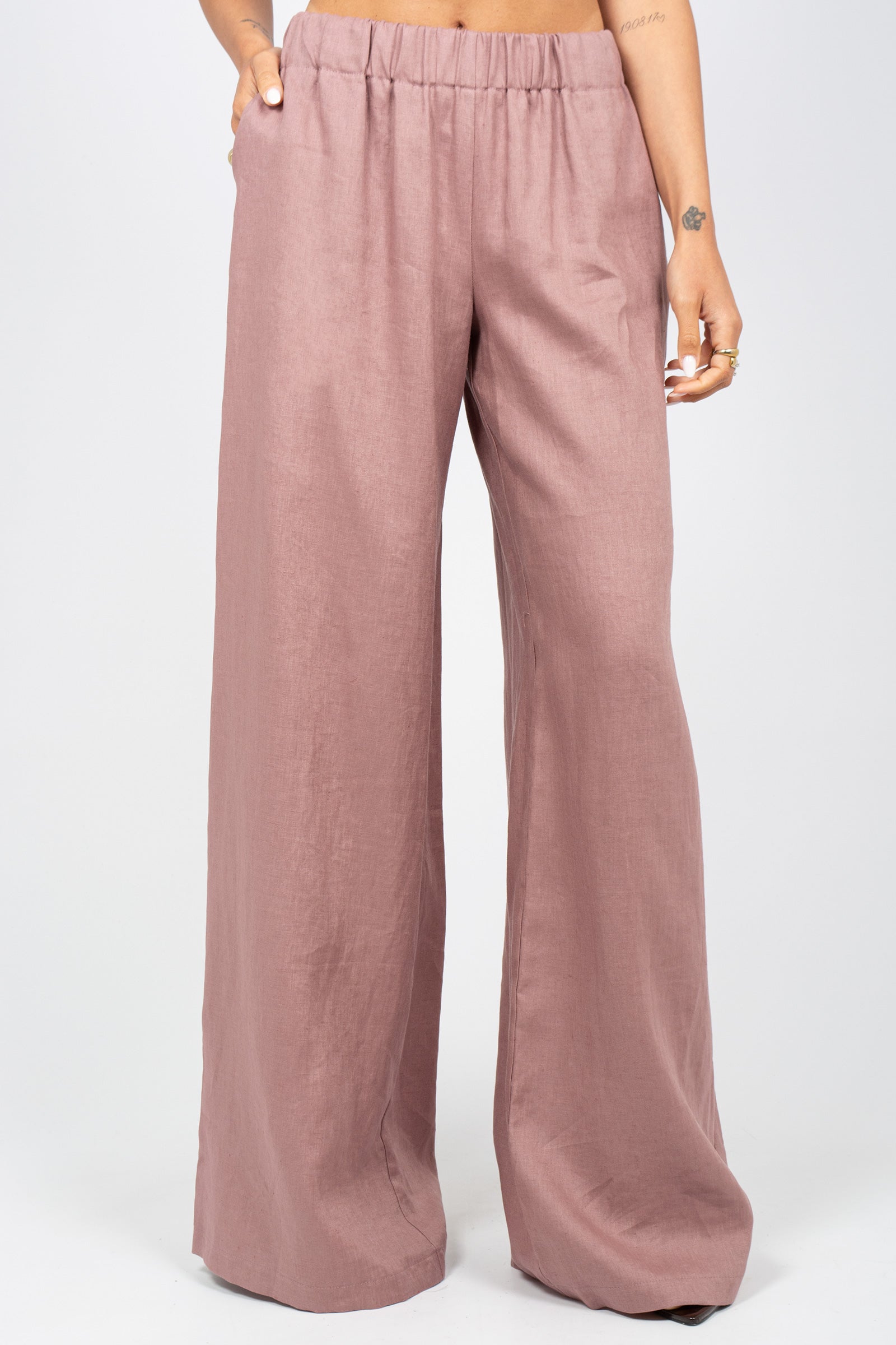 pantalone in lino PA3026ART16172 PINK ACTUALEE 