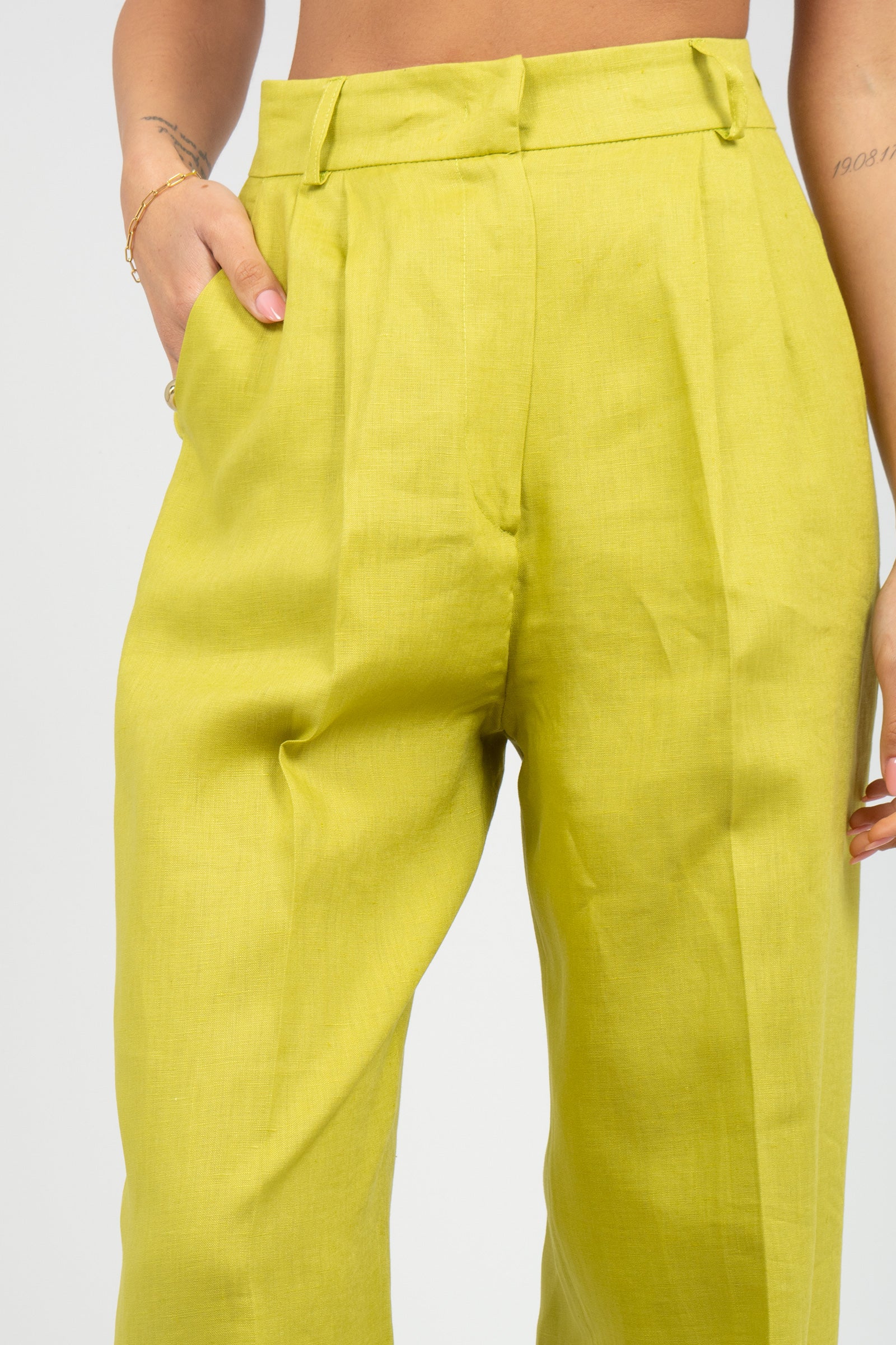 pantalone wide leg in lino PA3032ARTPT02712 GREEN ACTUALEE 