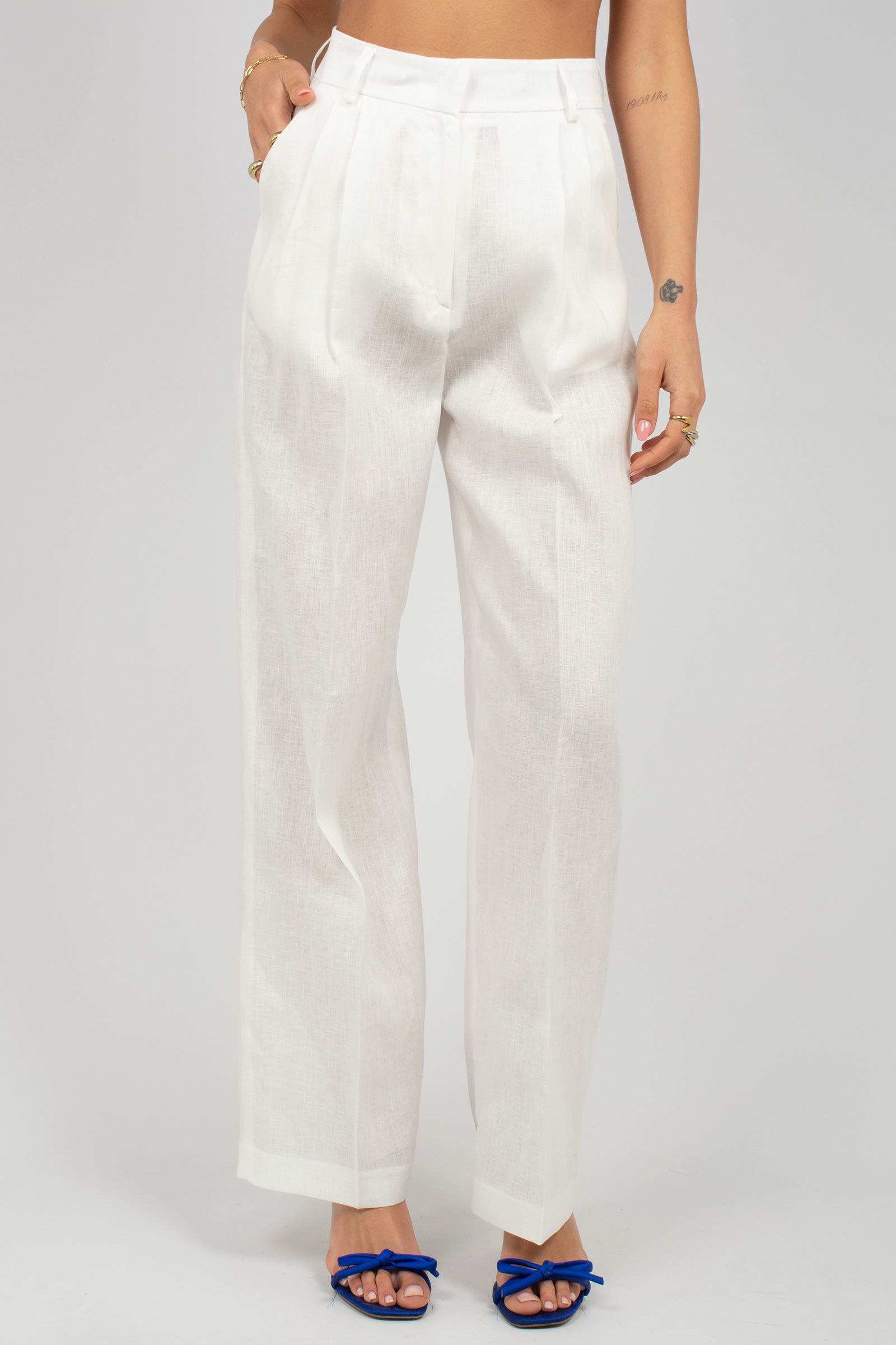 pantalone wide leg in lino PA3032ARTPT02712 WHITE ACTUALEE 