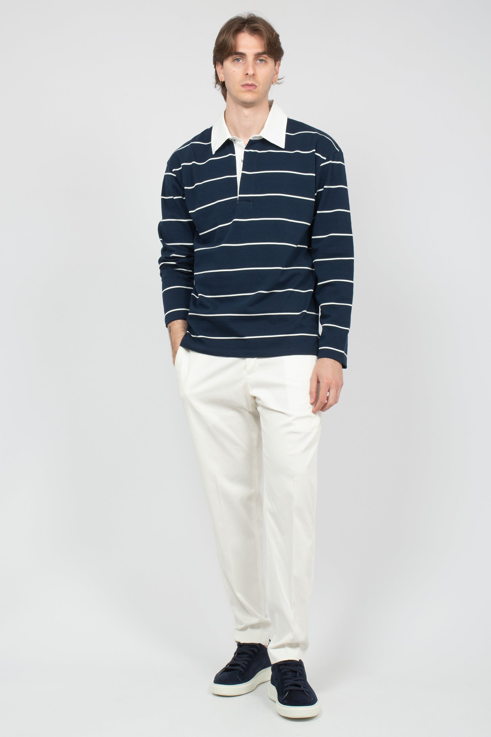 polo a righe in cotone B6AB0011 BLUE AMARANTO 