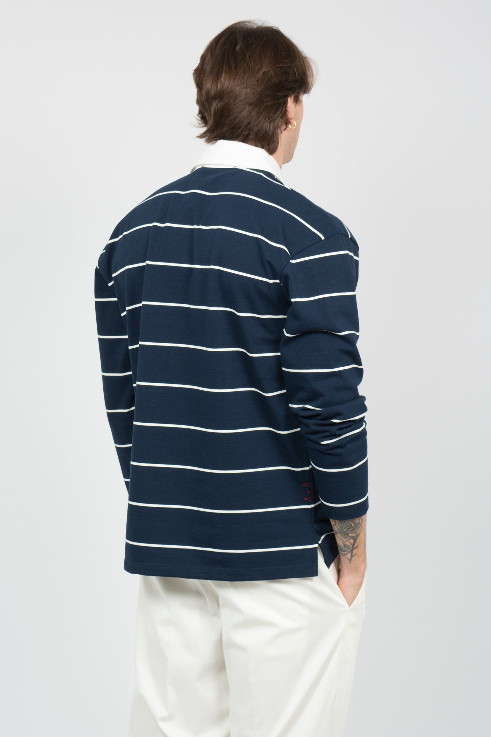 polo a righe in cotone B6AB0011 BLUE AMARANTO 