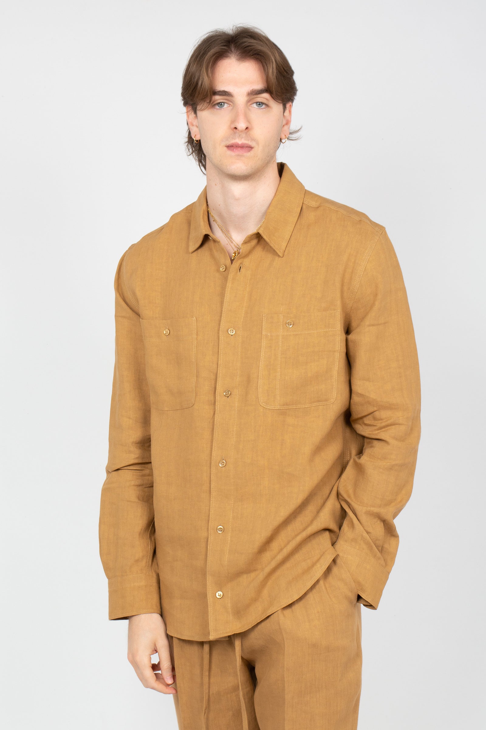 camicia oversize in lino B6AB0018 BEIGE AMARANTO 