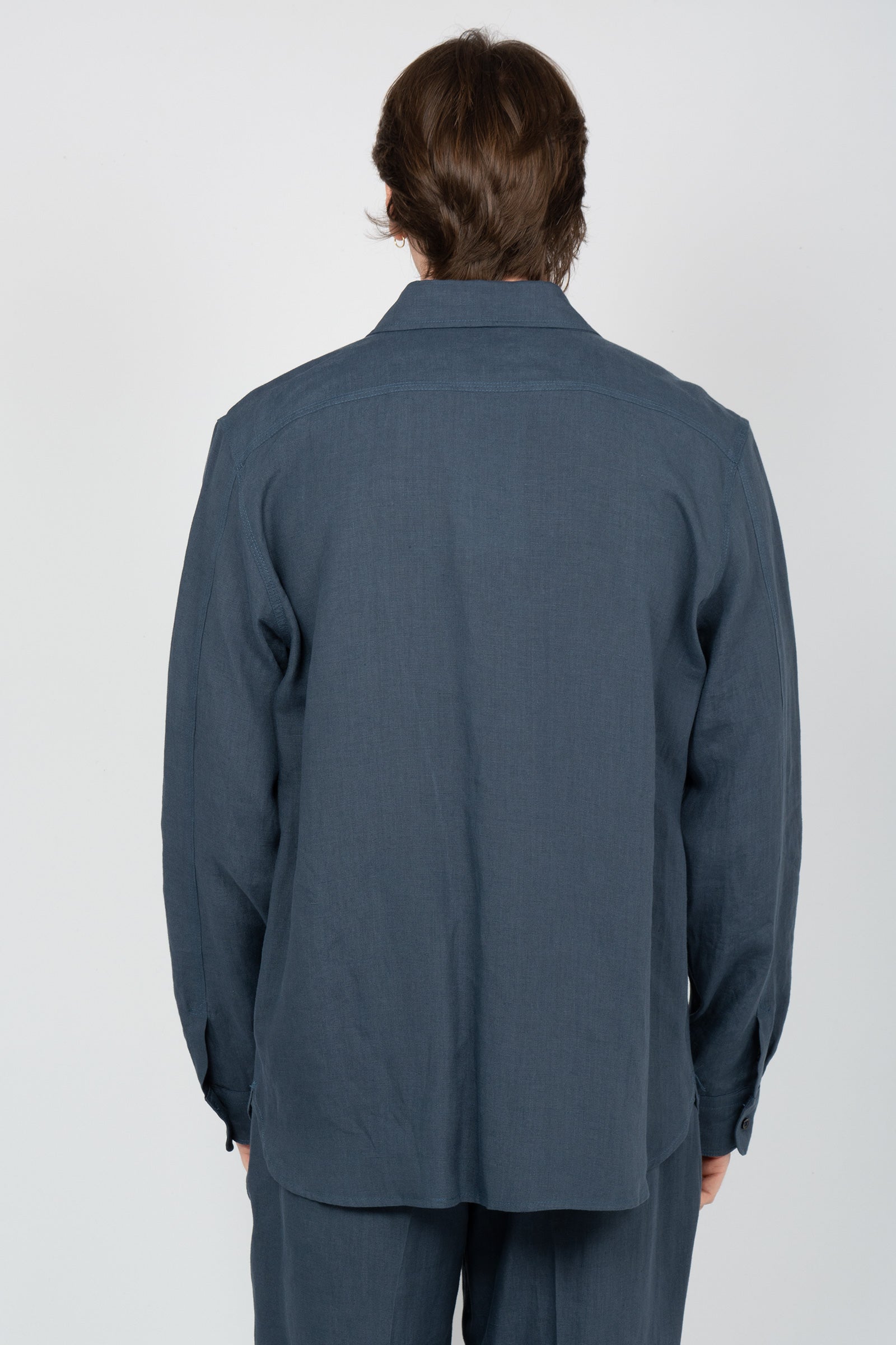 camicia oversize in lino B6AB0018 BLUE AMARANTO 
