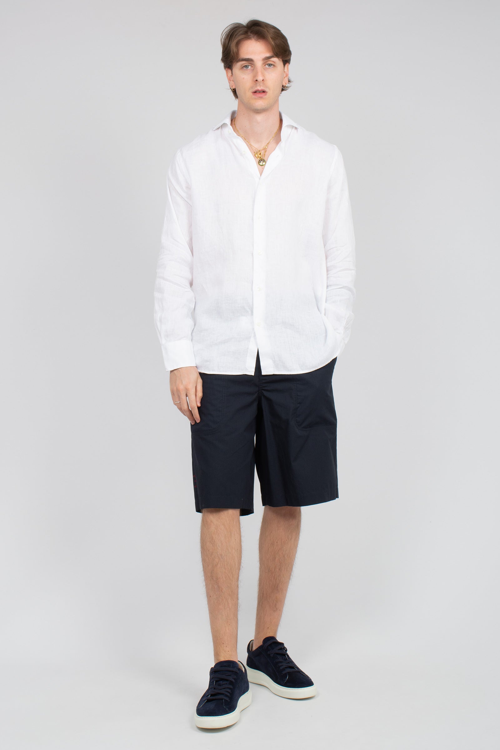 bermuda con pince in cotone B6AB0027 BLUE AMARANTO 