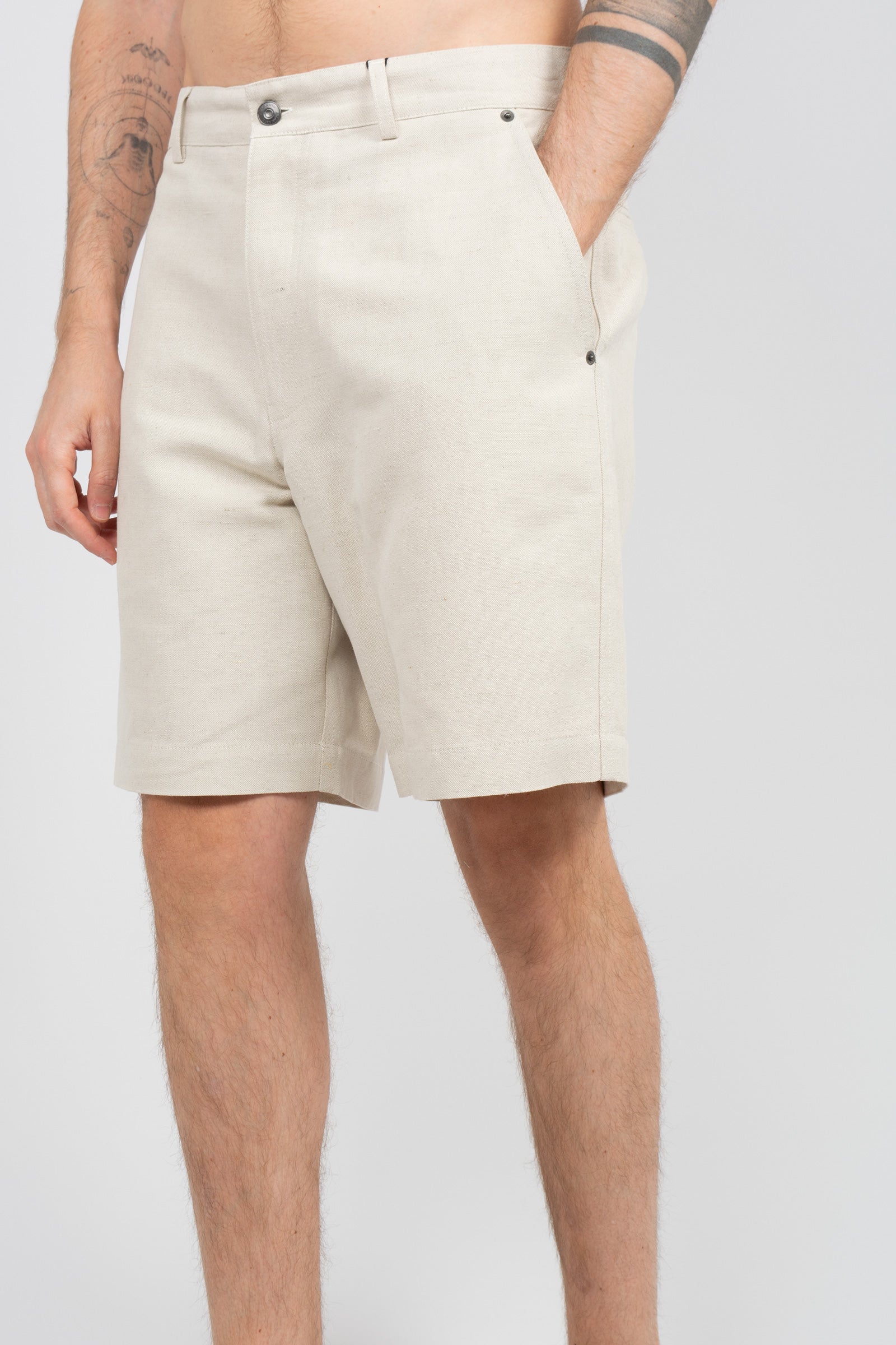 bermuda in misto cotone e lino B6AB0028 NATURALE AMARANTO 