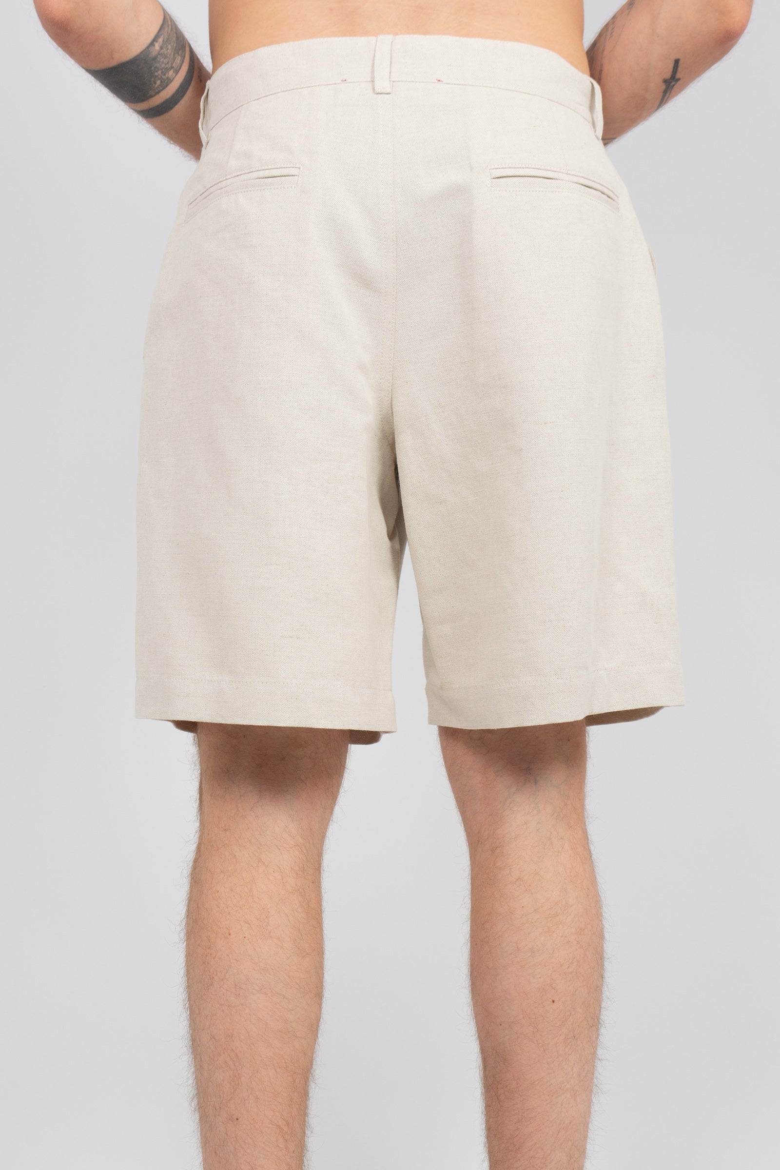 bermuda in misto cotone e lino B6AB0028 NATURALE AMARANTO 