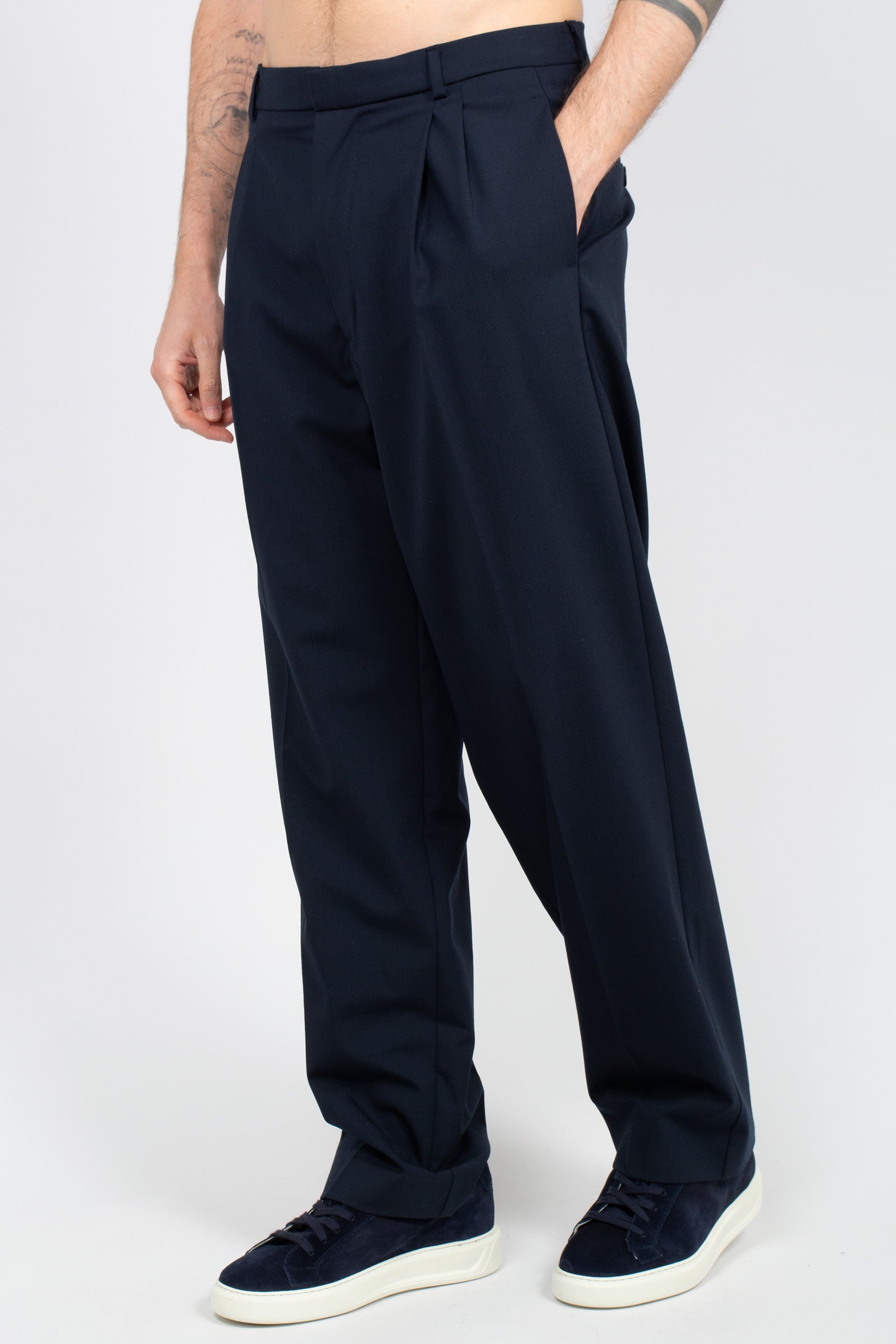pantalone in misto lana B6AB0041 BLUE AMARANTO 