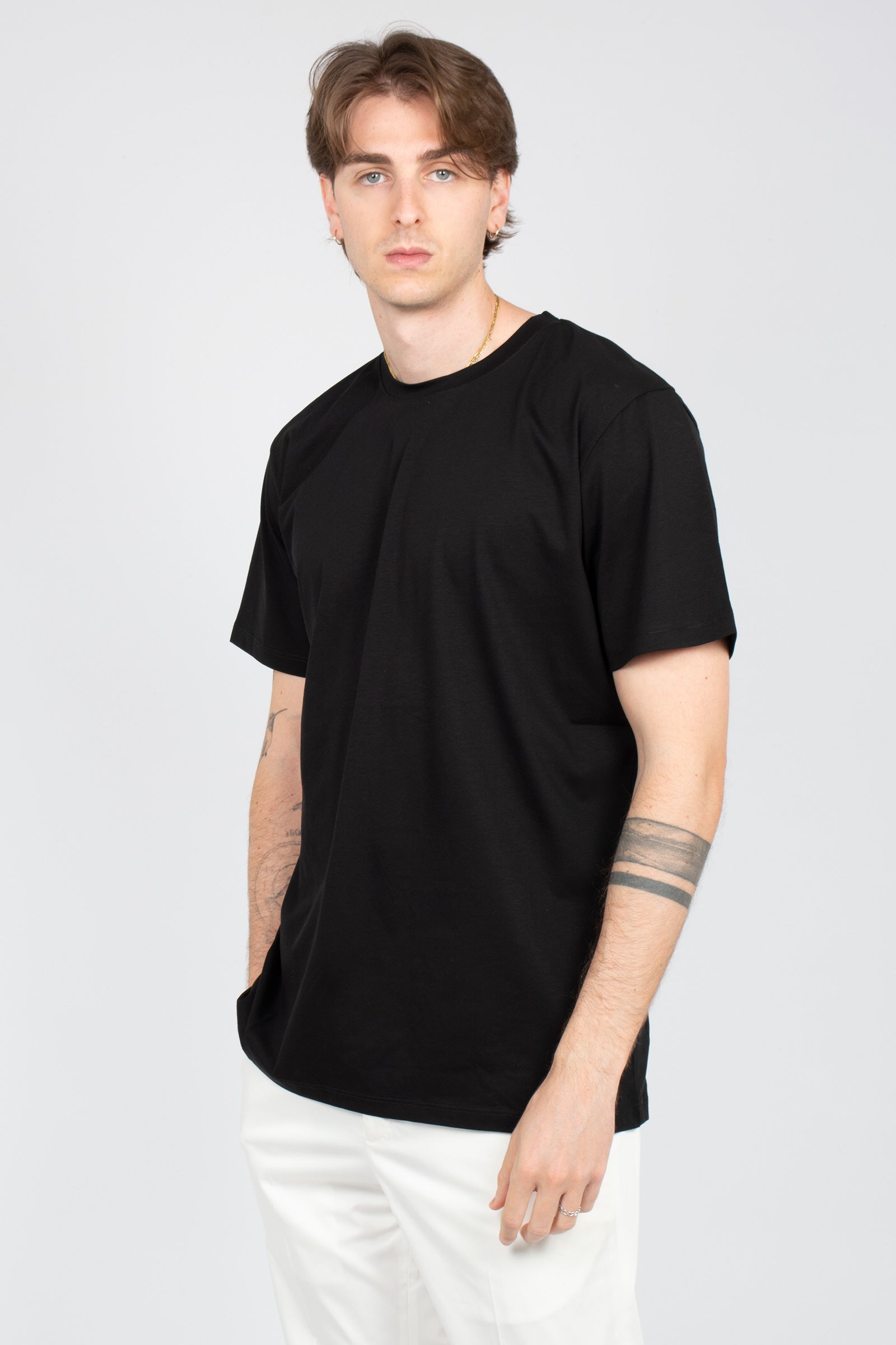 t-shirt in cotone filo di scozia B6AB0067 BLACK AMARANTO 