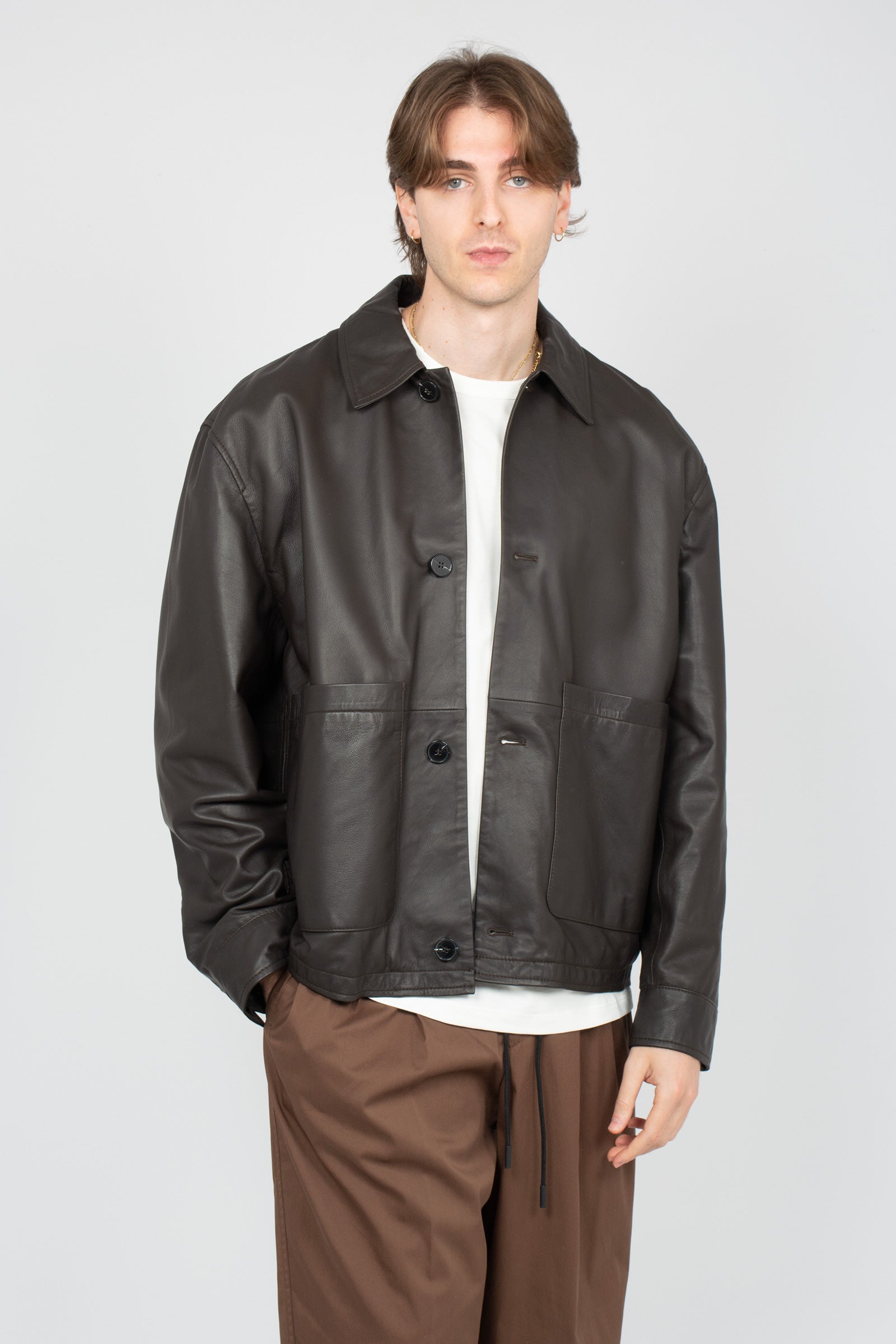 giacca in pelle B6AB0074 BLACK AMARANTO 