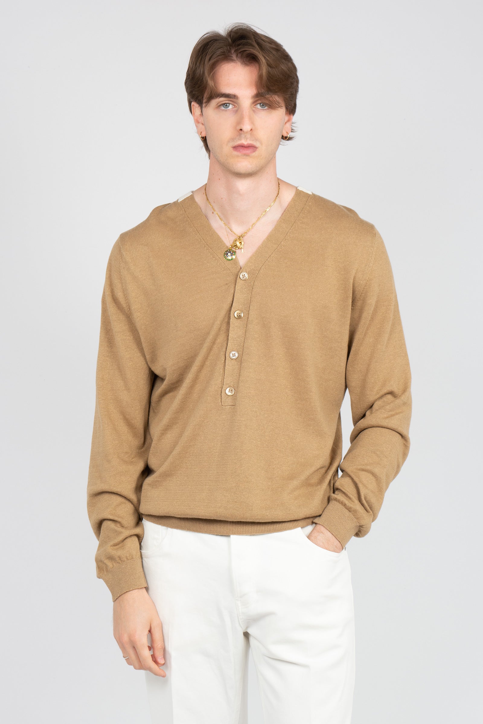 cardigan in lino e cotone B9AB0003 BEIGE AMARANTO 