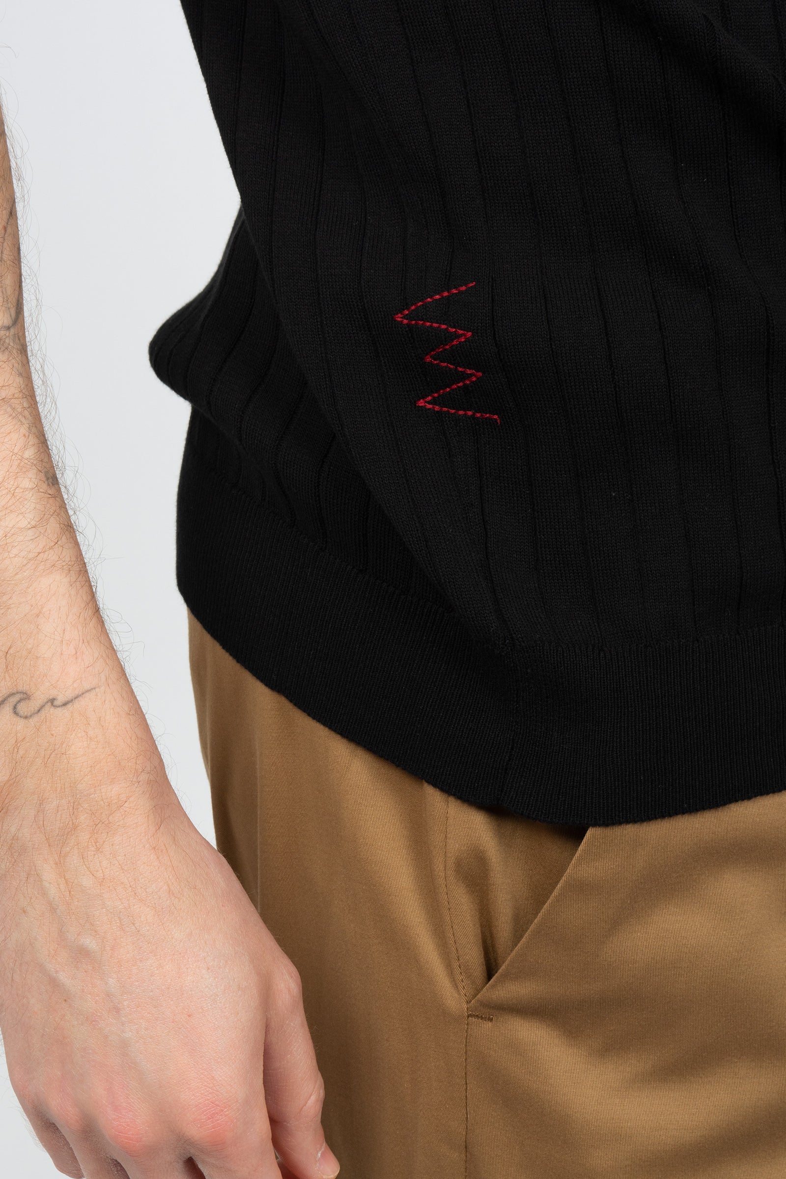 polo a coste in cotone B9AB0048 NERO AMARANTO 