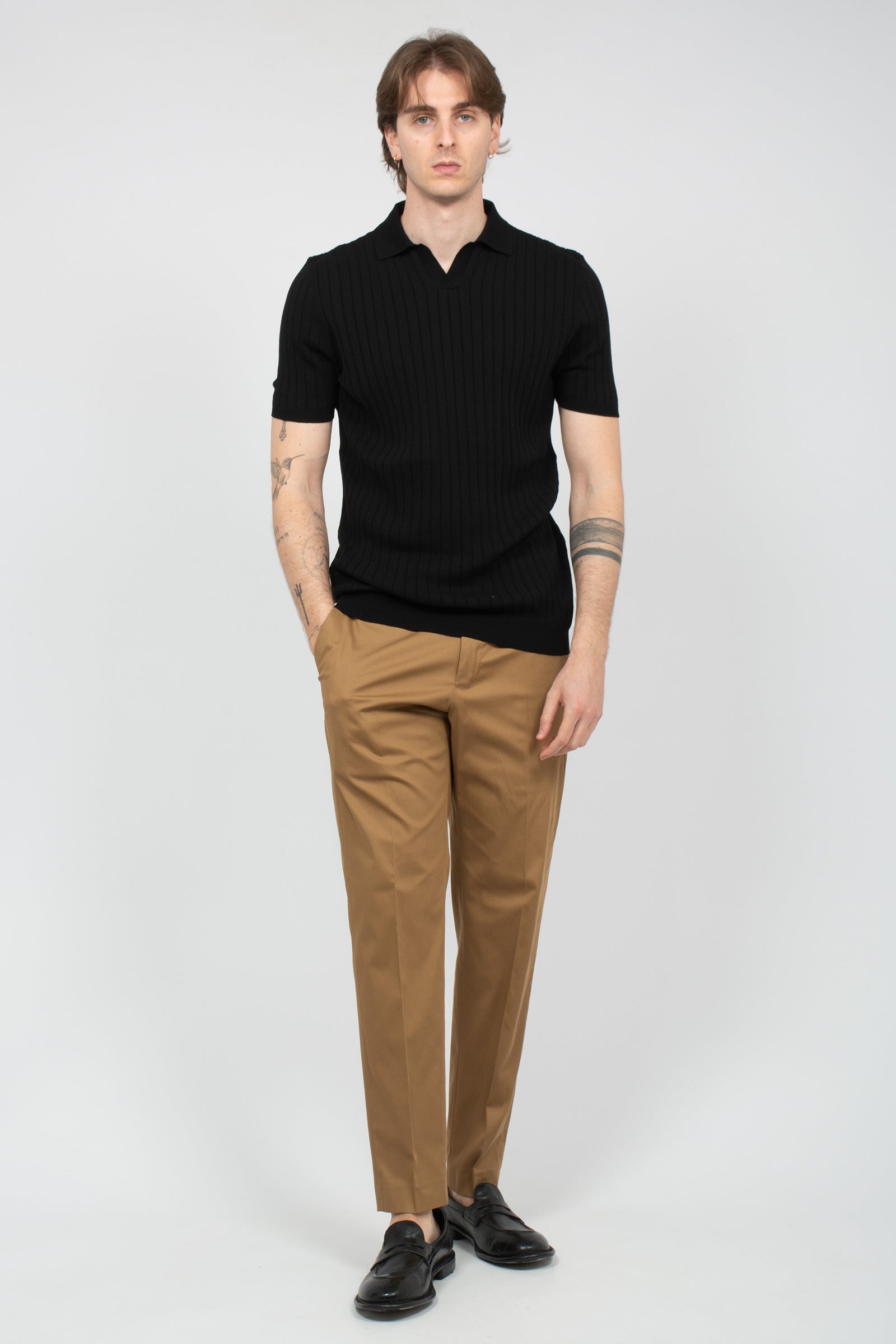 polo a coste in cotone B9AB0048 NERO AMARANTO 