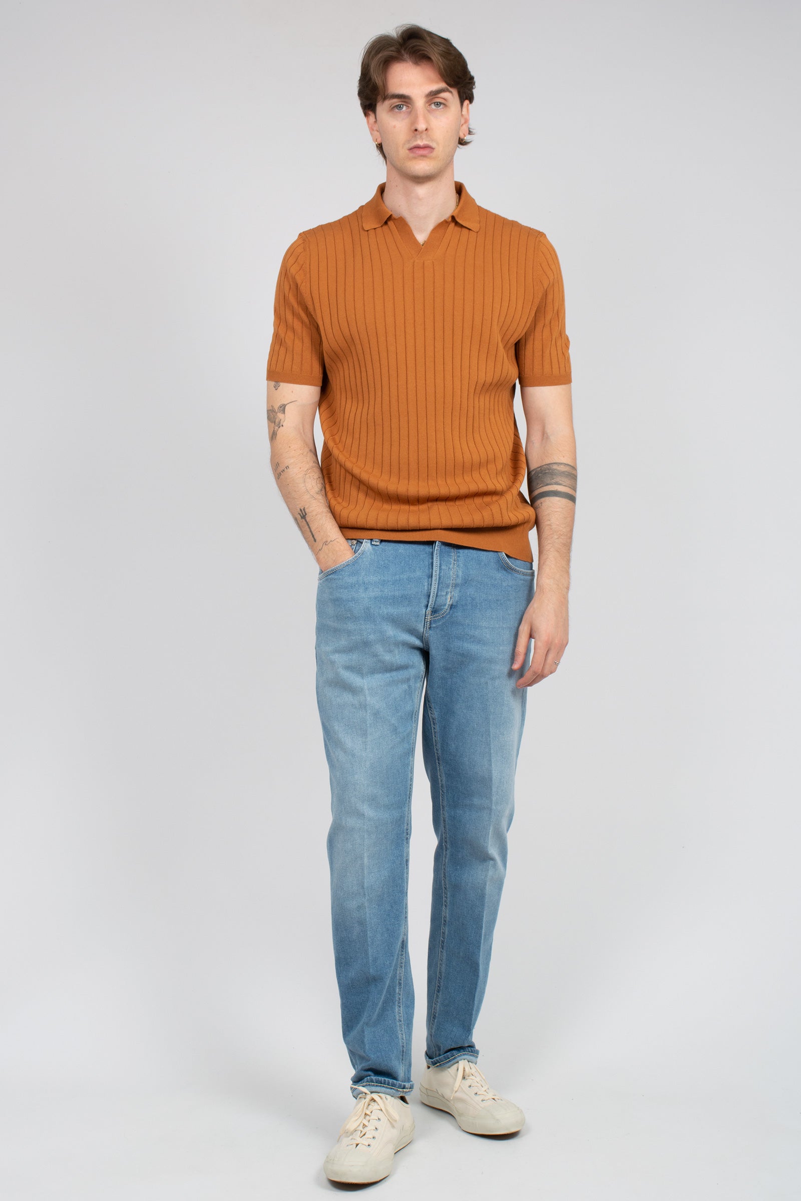 polo a coste in cotone B9AB0048 TABACCO AMARANTO 