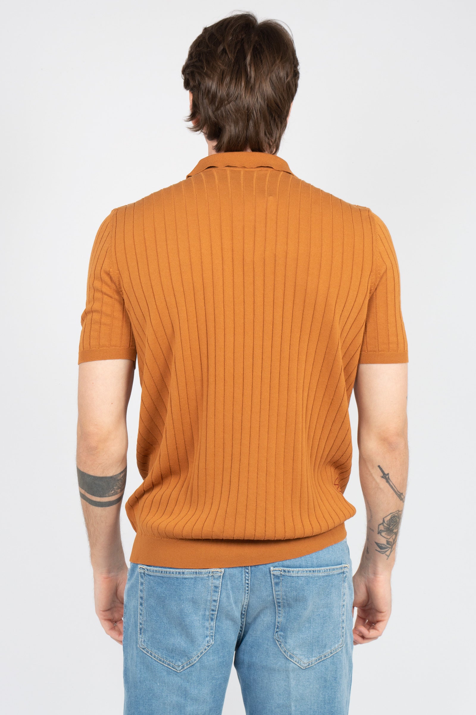 polo a coste in cotone B9AB0048 TABACCO AMARANTO 