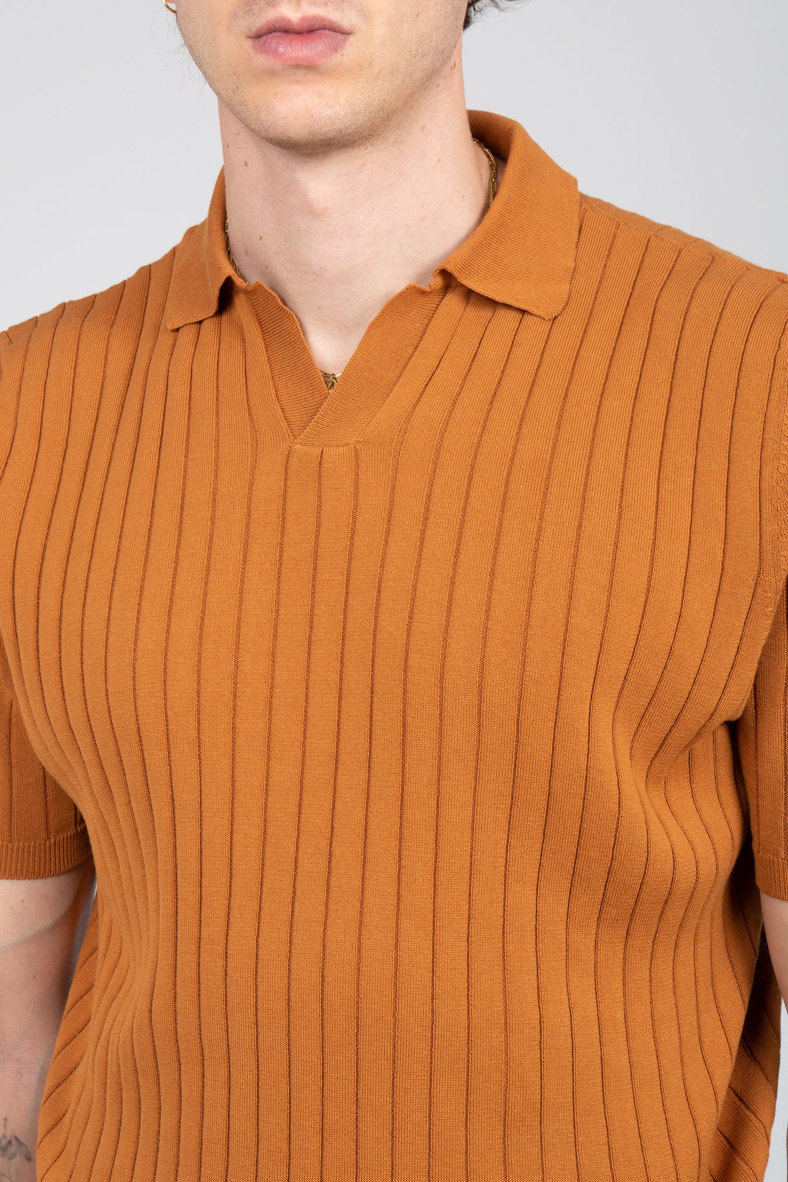 polo a coste in cotone B9AB0048 TABACCO AMARANTO 
