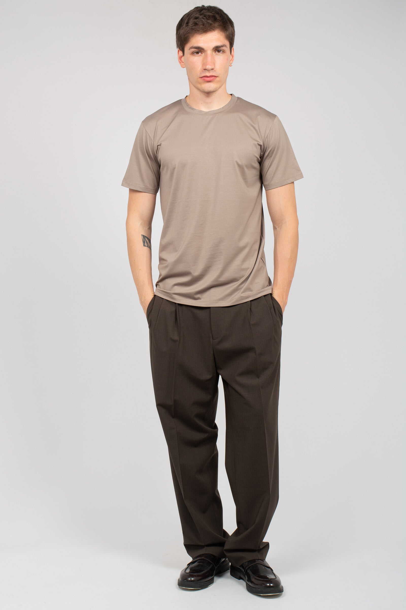 pantalone fondo 23cm in misto lana 'mat' MATTBCMS26 MORO BE ABLE 
