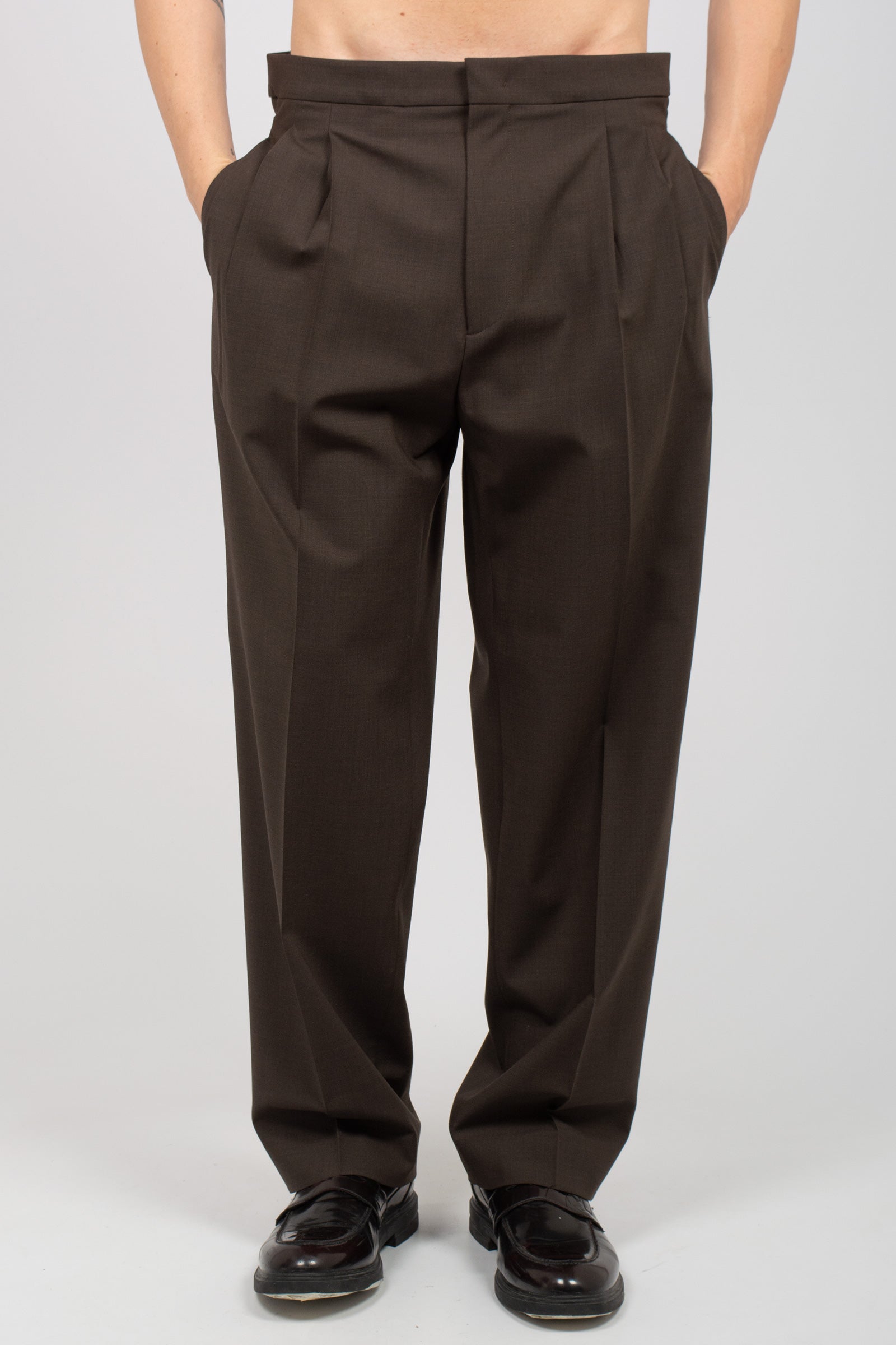 pantalone fondo 23cm in misto lana 'mat' MATTBCMS26 MORO BE ABLE 
